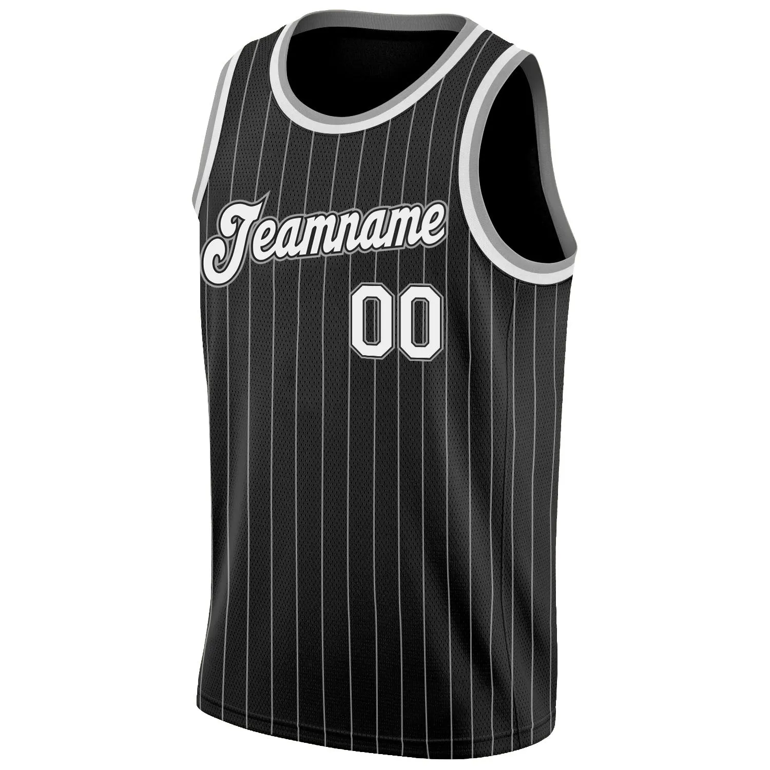 Custom Black White Pinstripe White-Gray Authentic Throwback Basketball Jersey