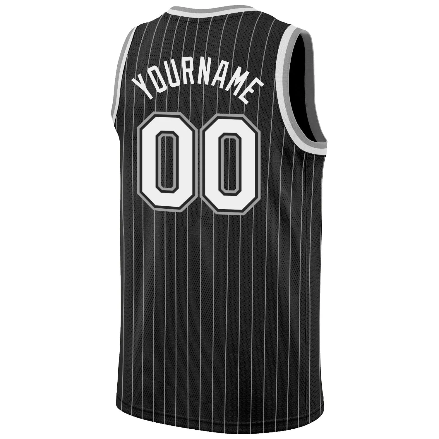 Custom Black White Pinstripe White-Gray Authentic Throwback Basketball Jersey