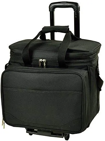 (D) Four Person Picnic Backpack Bag On Wheels, Full Equipment Set for Outdoor (Yellow Paris)