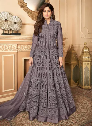 Deep Purple Lucknowi Embroidered Anarkali Lehenga