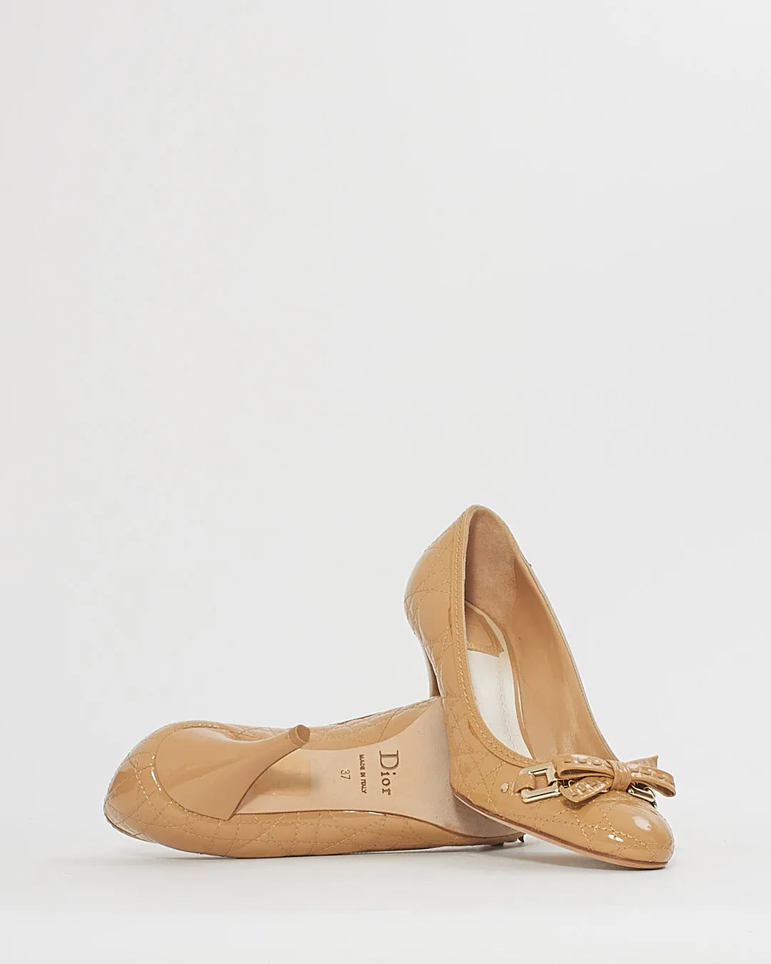 Dior Beige Patent Quilted Bow Detail Pumps - 37