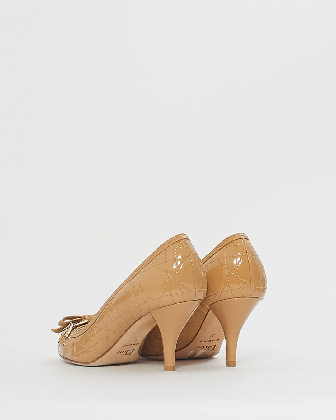 Dior Beige Patent Quilted Bow Detail Pumps - 37