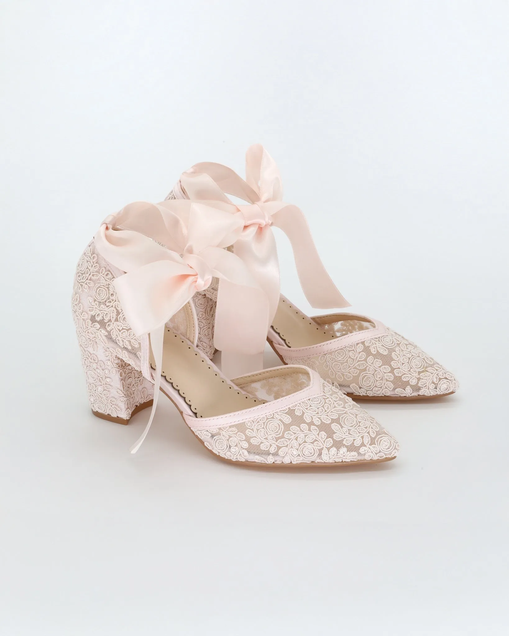 Dusty Pink Block Heel Lace Ankle Wrap Evening Shoes
