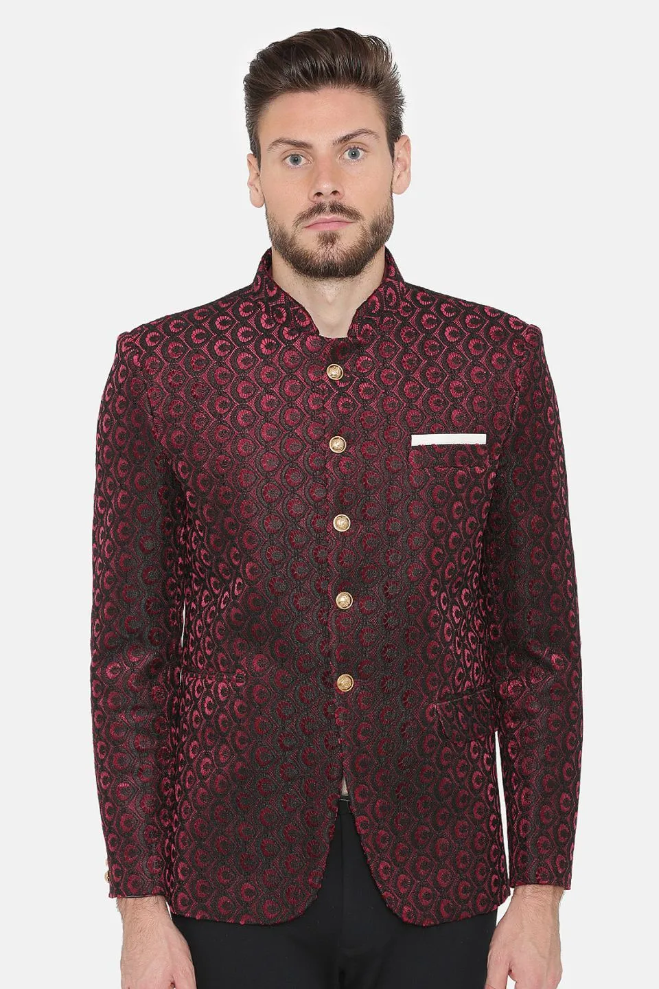 Embroided Velvet Red Bandhgala
