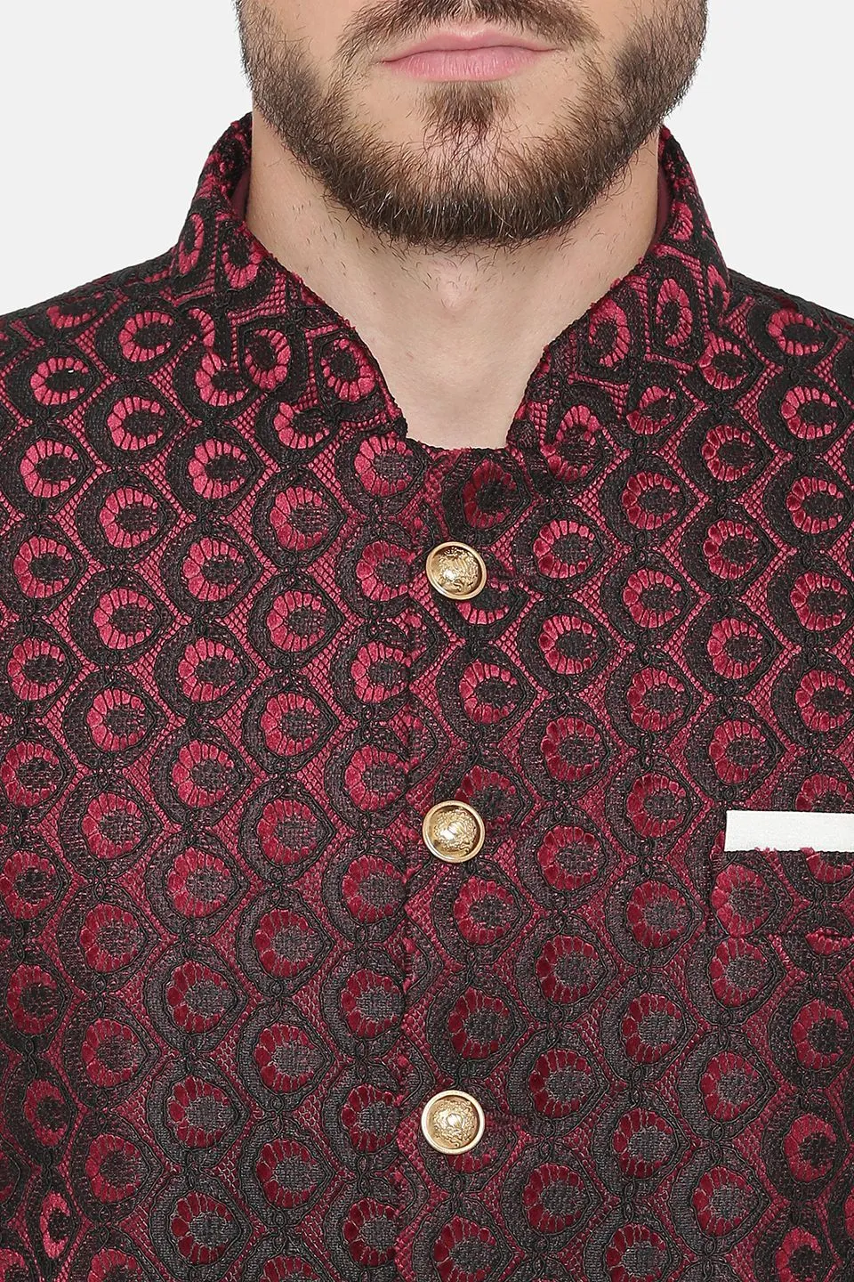 Embroided Velvet Red Bandhgala