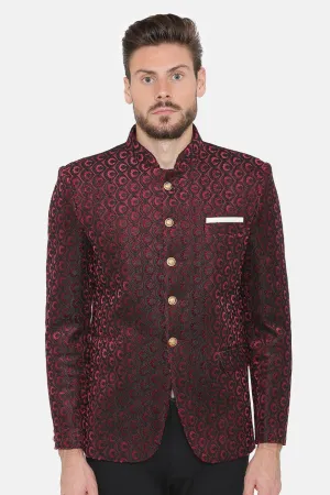 Embroided Velvet Red Bandhgala
