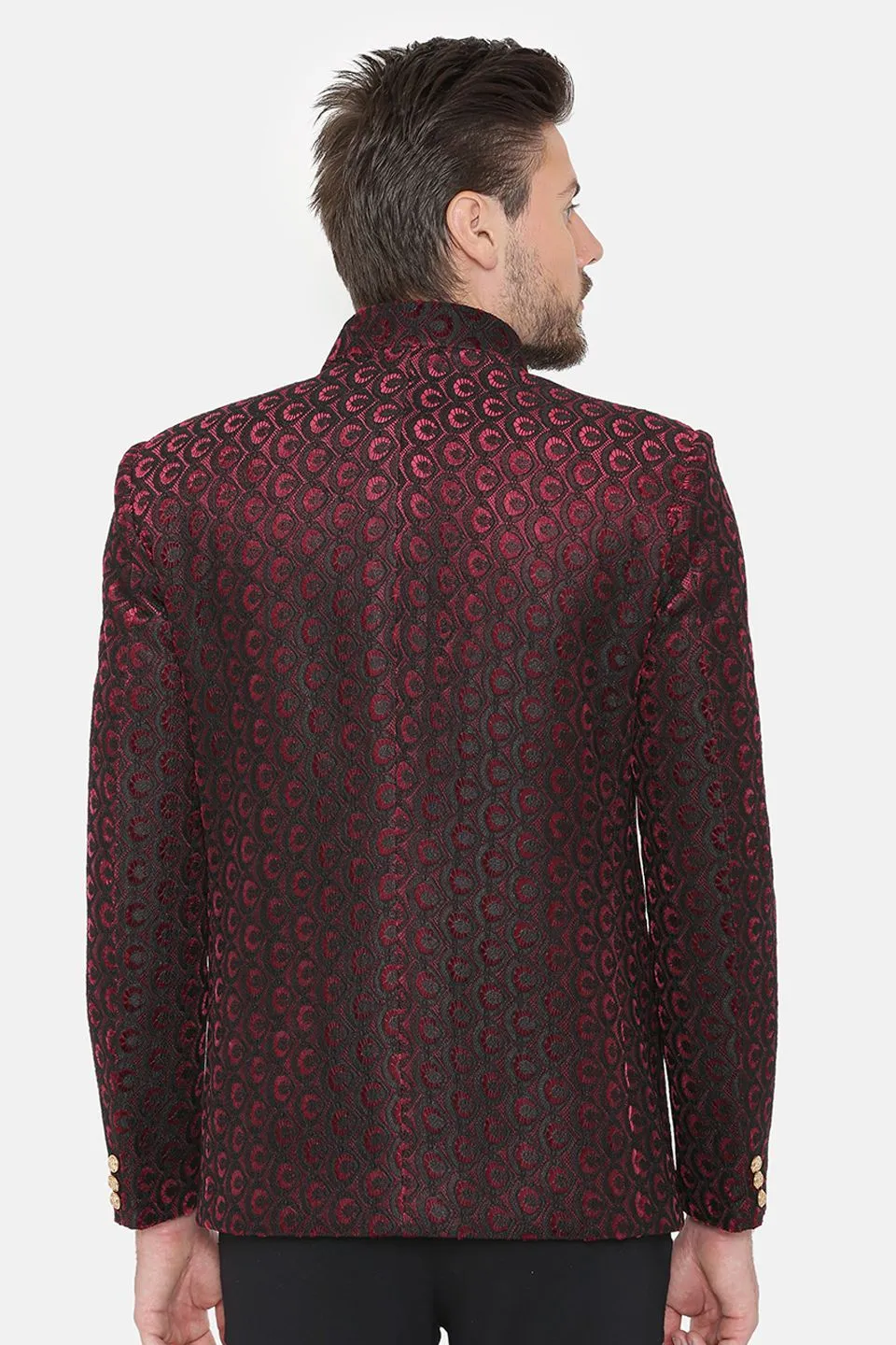 Embroided Velvet Red Bandhgala