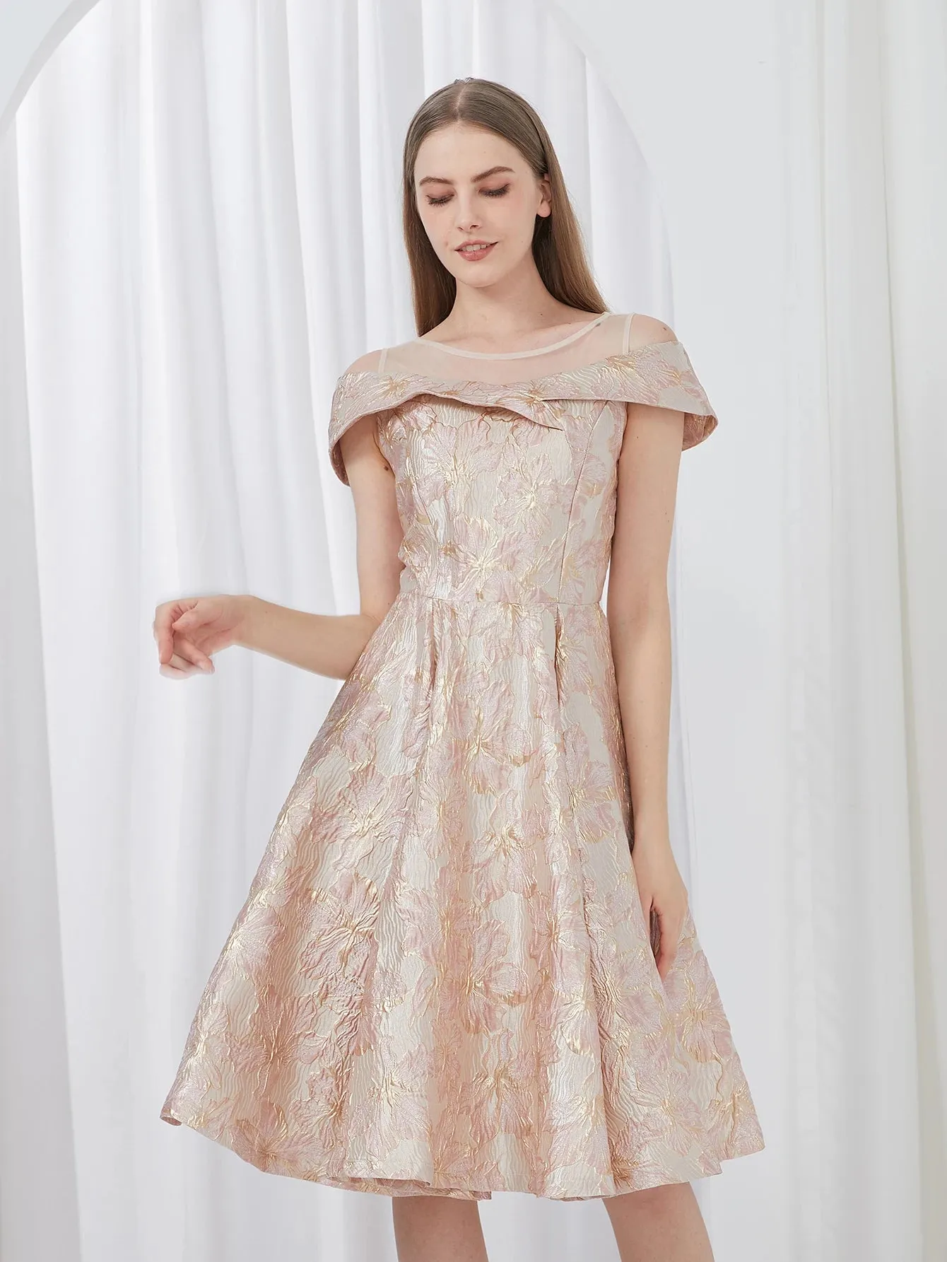 Embroidered Evening Ball Gown Dress