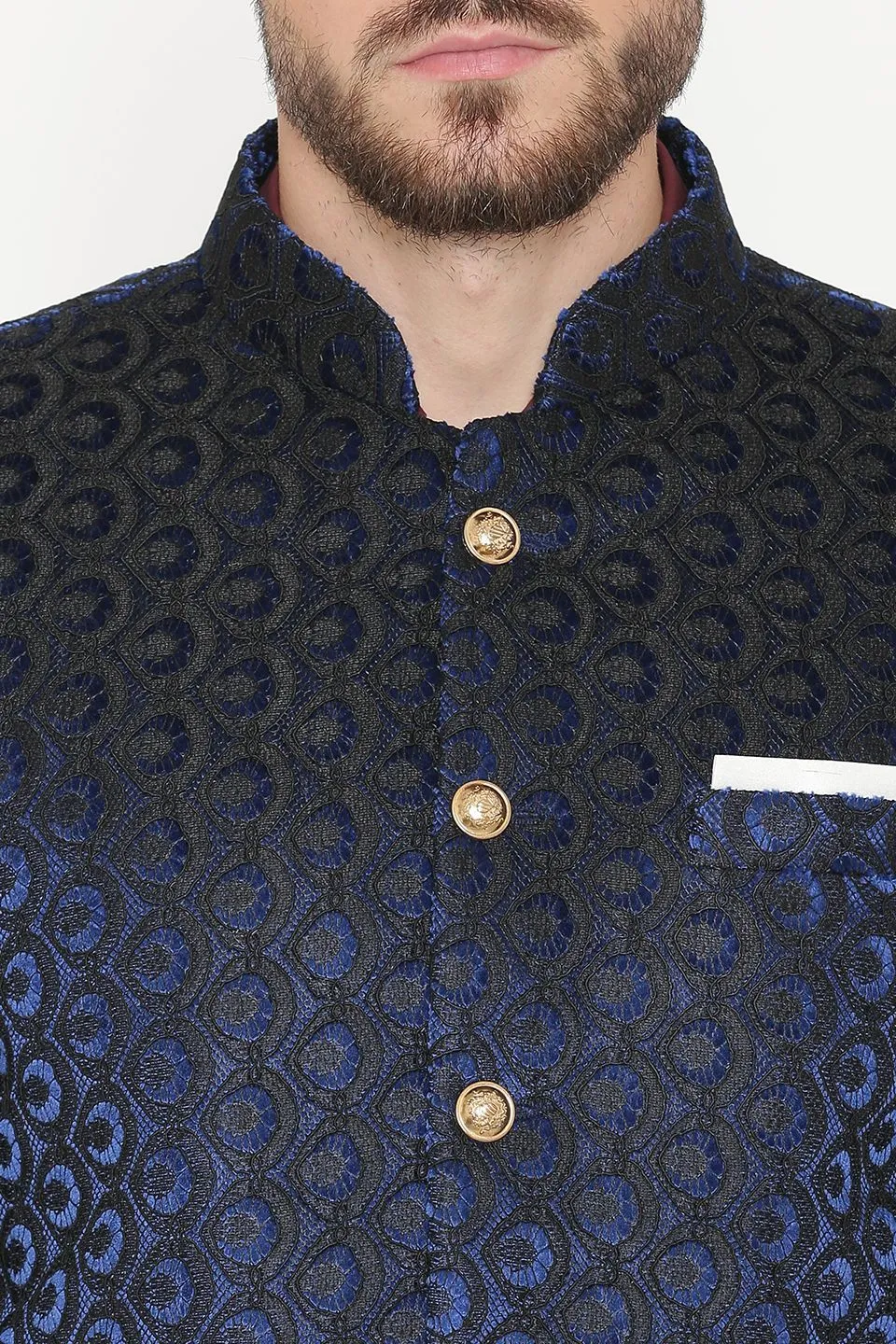 EmbroideRed Velvet Blue Bandhgala
