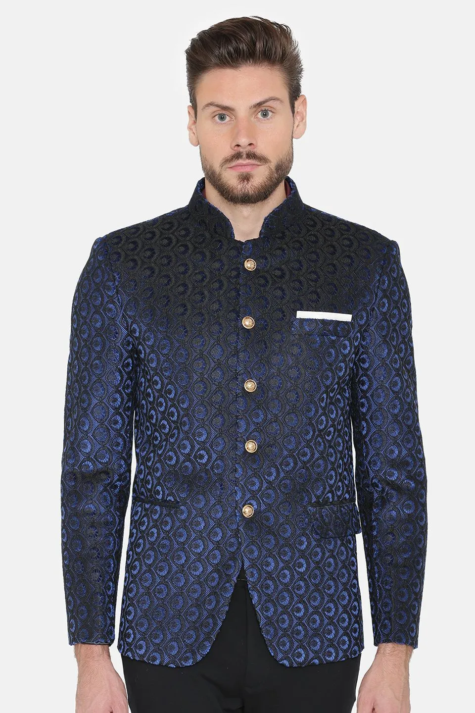 EmbroideRed Velvet Blue Bandhgala