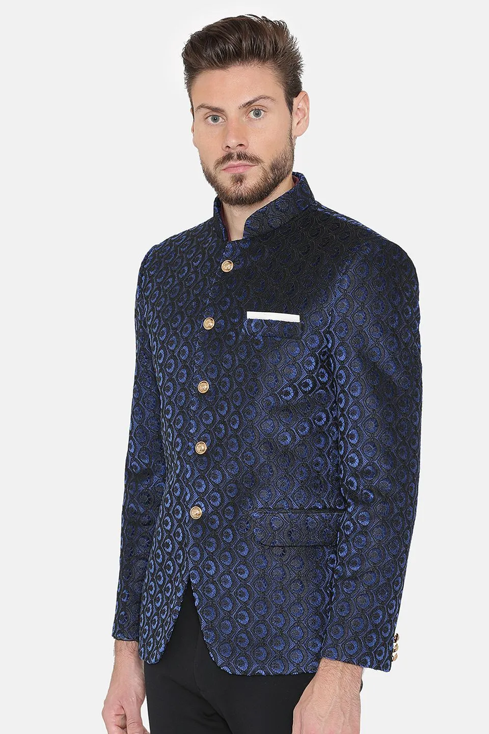 EmbroideRed Velvet Blue Bandhgala