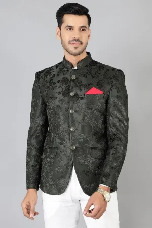 Emroidered Velvet Green Bandhgala