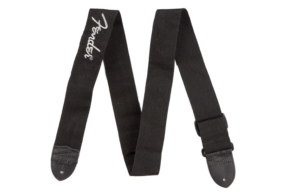 Fender Logo Strap, Black/Gray Logo, 2"