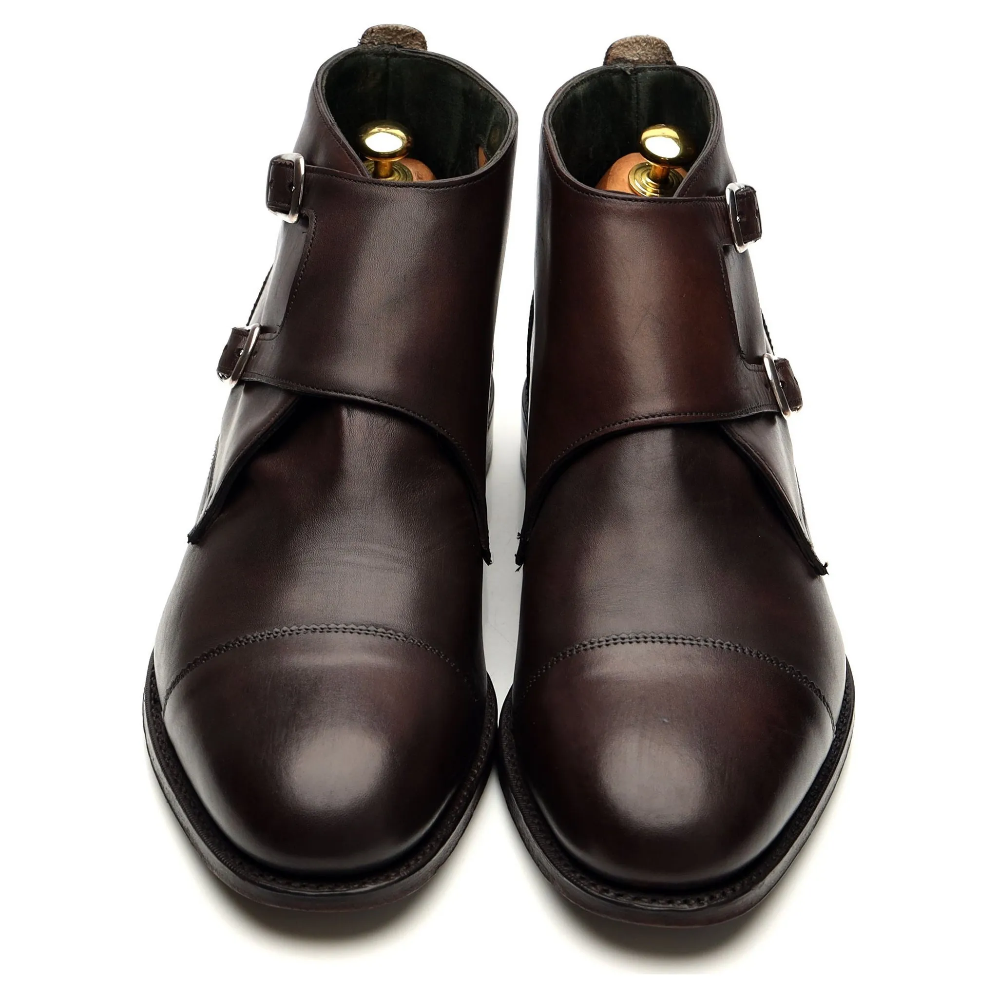 'Freeman' Dark Brown Leather Double Monk Strap Boots UK 9 F