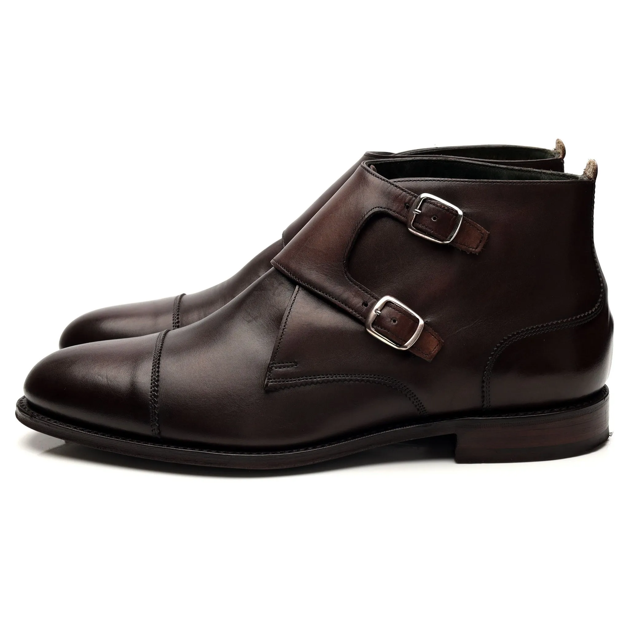 'Freeman' Dark Brown Leather Double Monk Strap Boots UK 9 F