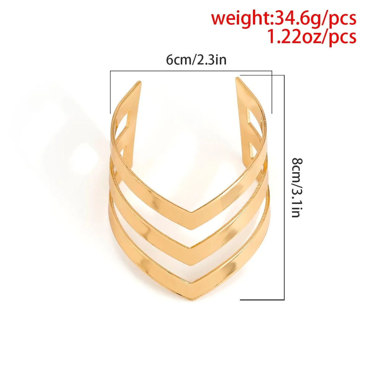 Geometric Abstract V Shaped Pattern Bold Cuff Bracelet