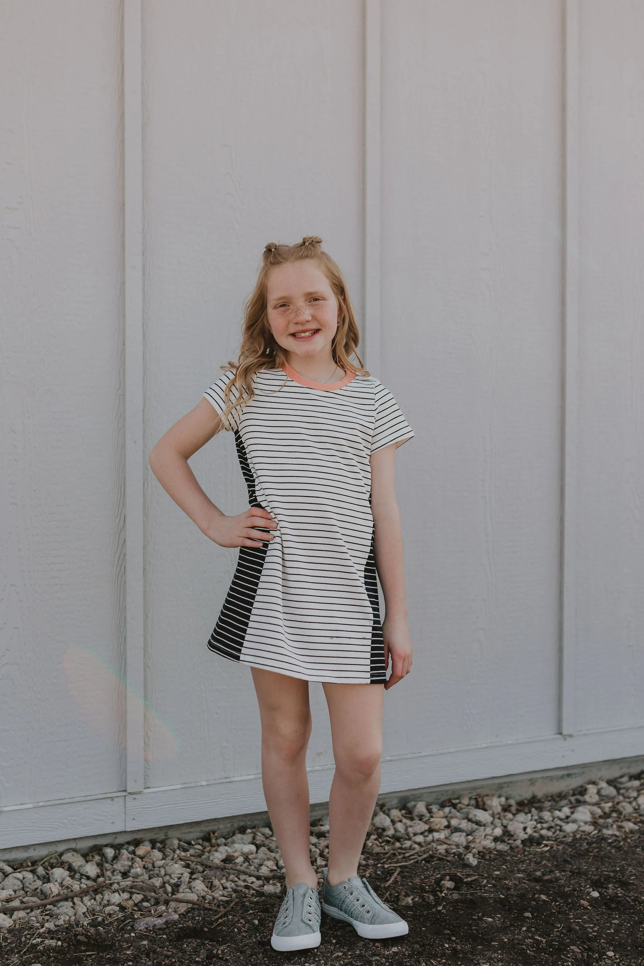 GIRLS SHORT SLEEVE STRIPED DRESS