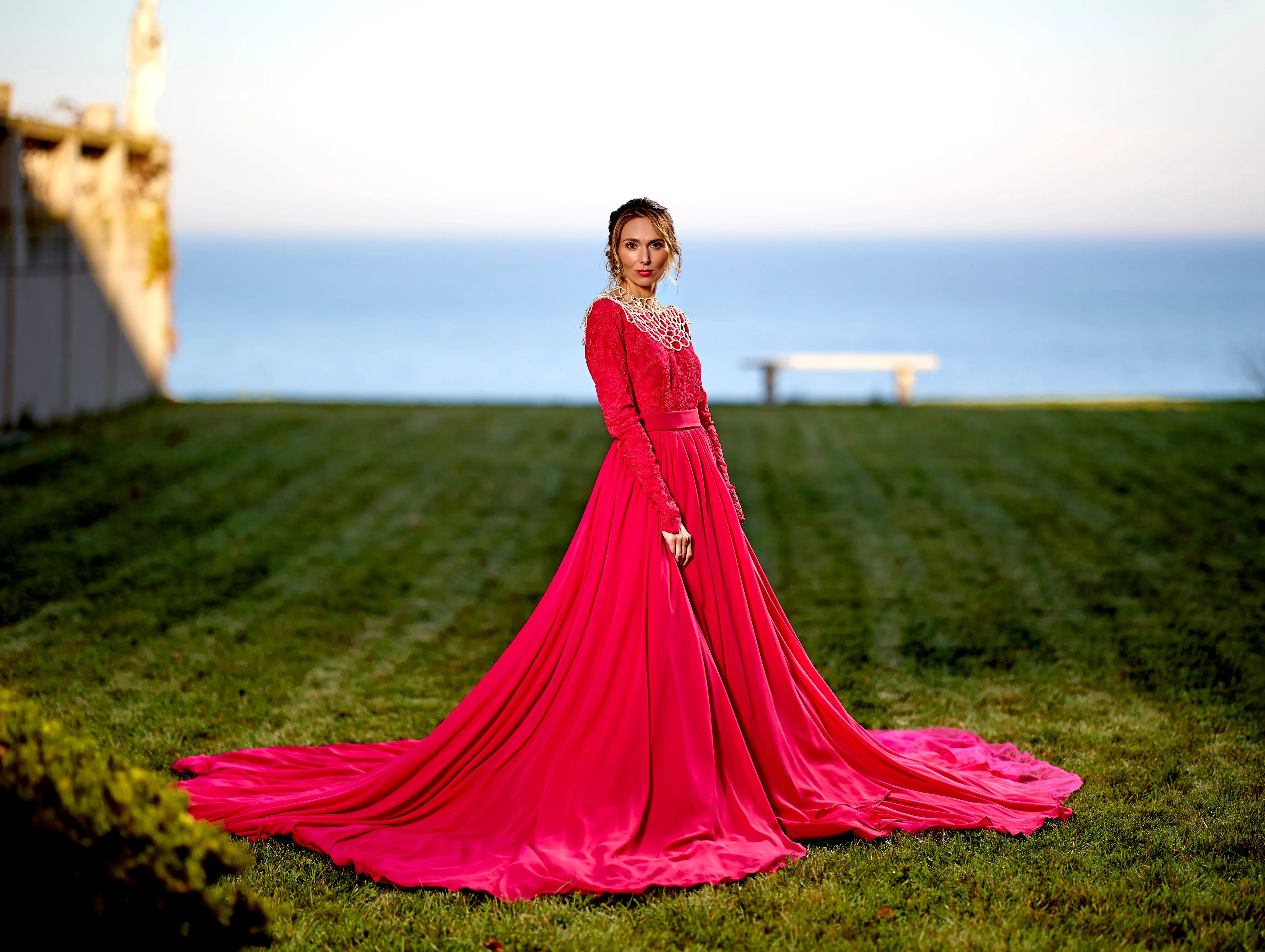 GODDESS Lace Low Back A-Line Chiffon Houte Couture Evening Gown