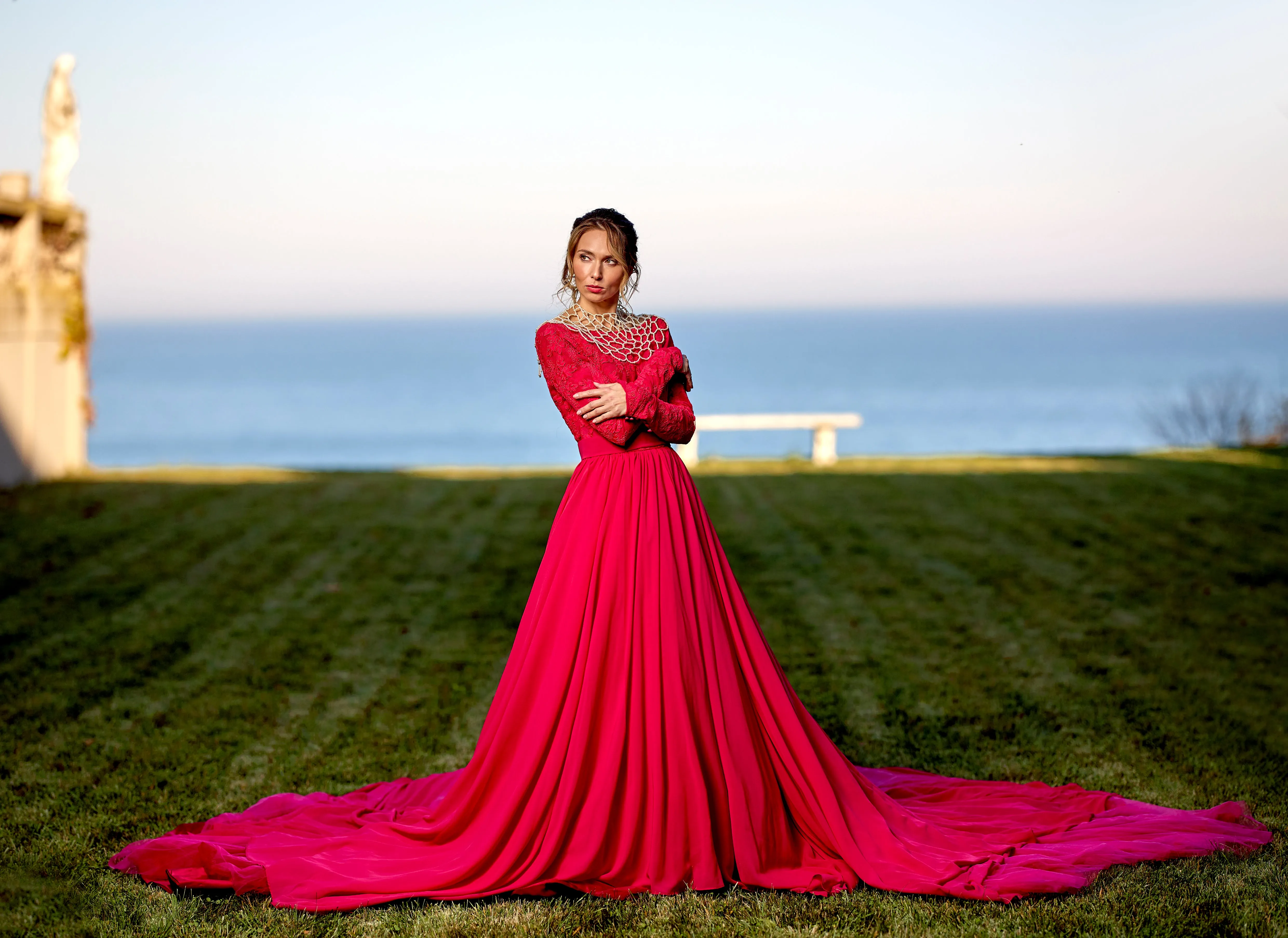 GODDESS Lace Low Back A-Line Chiffon Houte Couture Evening Gown