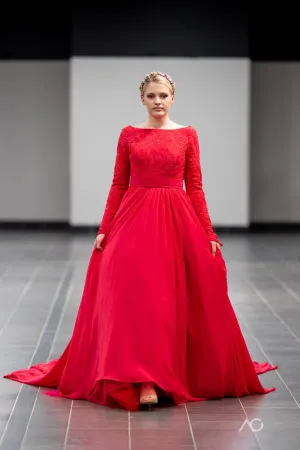 GODDESS Lace Low Back A-Line Chiffon Houte Couture Evening Gown