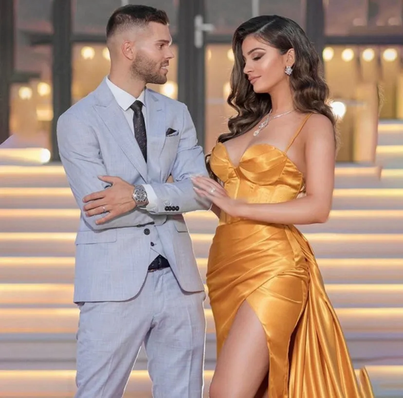 Gold Sweetheart Prom Dresses Satin Long Evening Gown Sexy