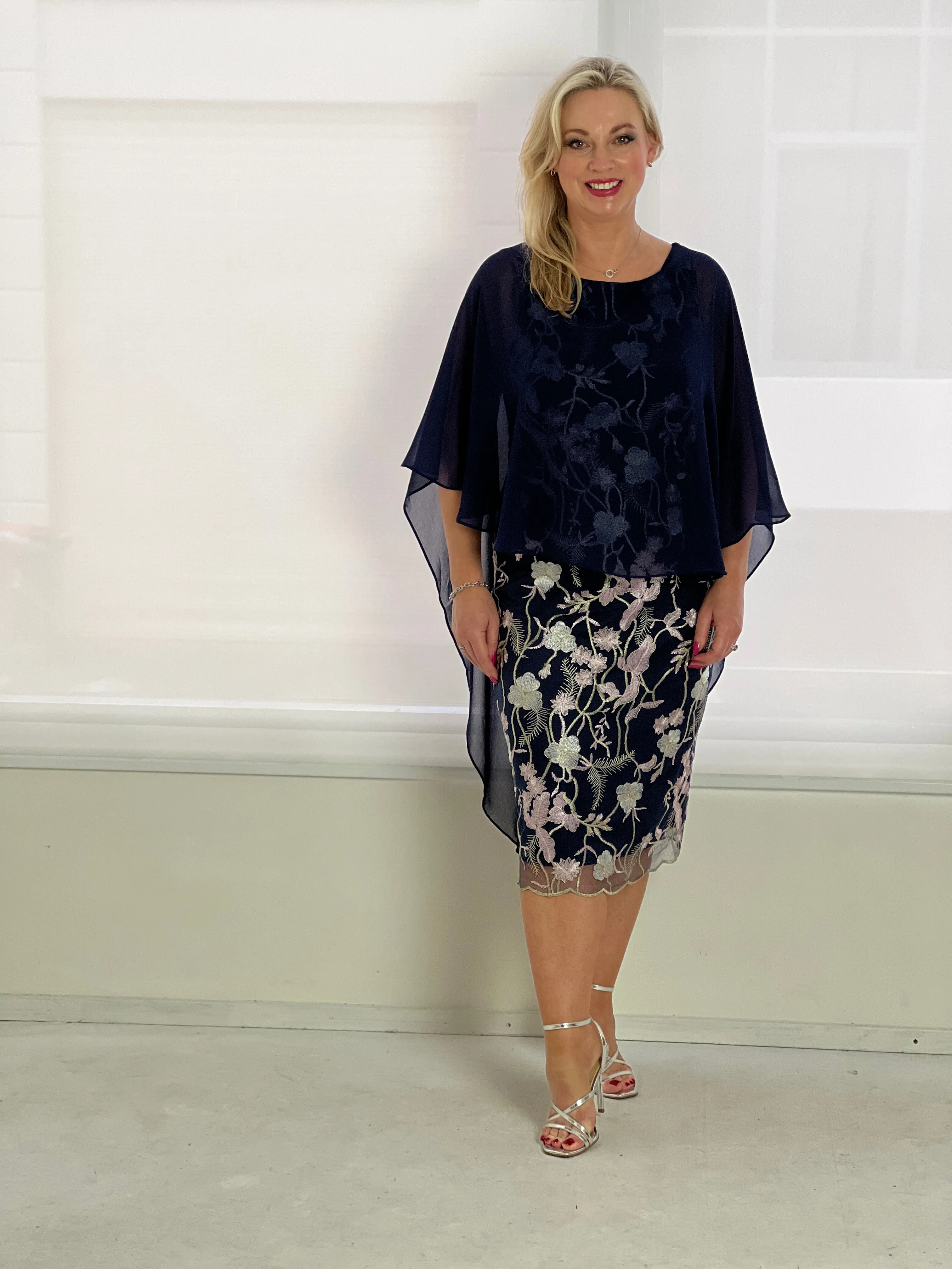 Goslyn Navy Embroidered Evening Dress