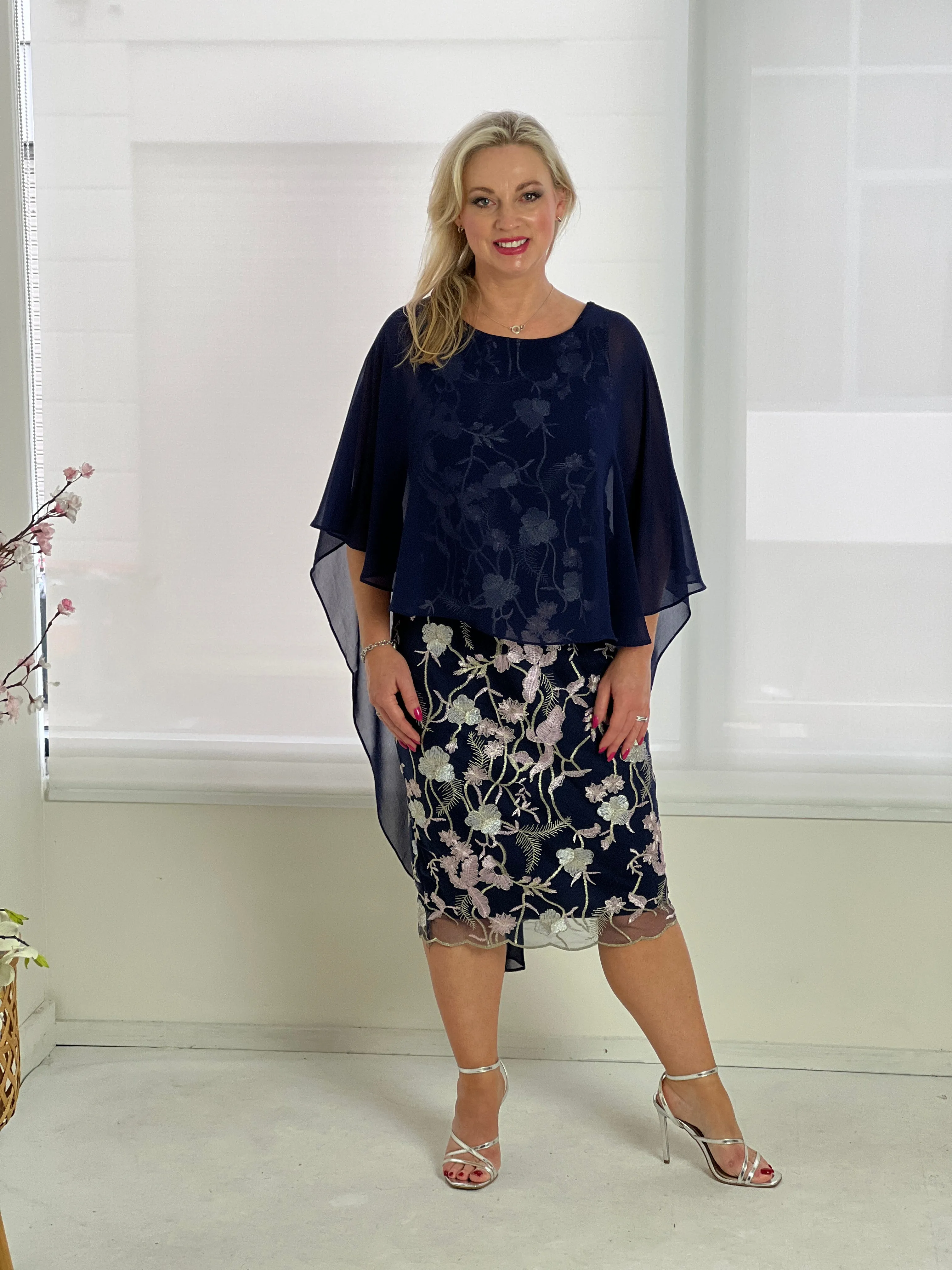 Goslyn Navy Embroidered Evening Dress