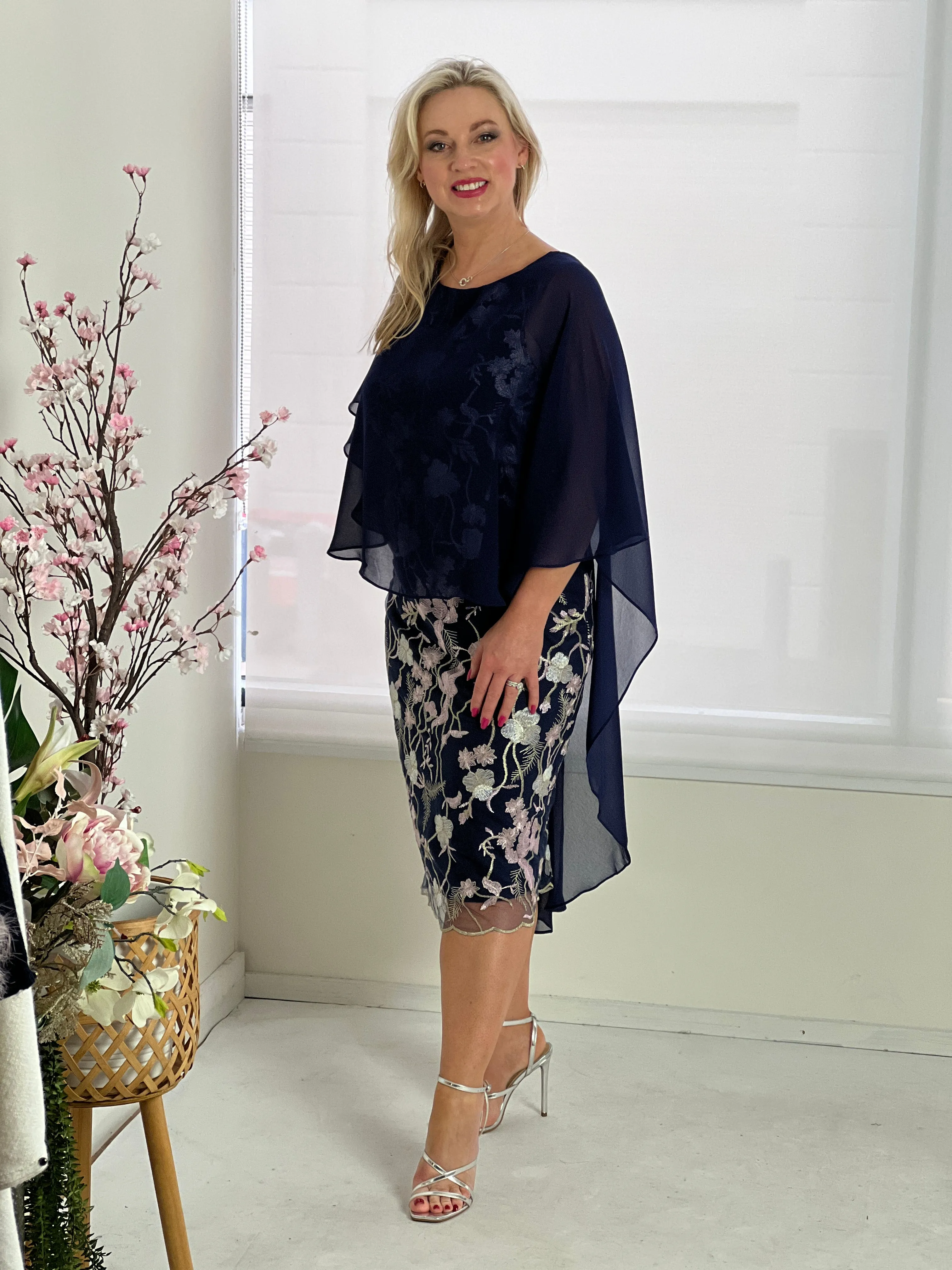 Goslyn Navy Embroidered Evening Dress