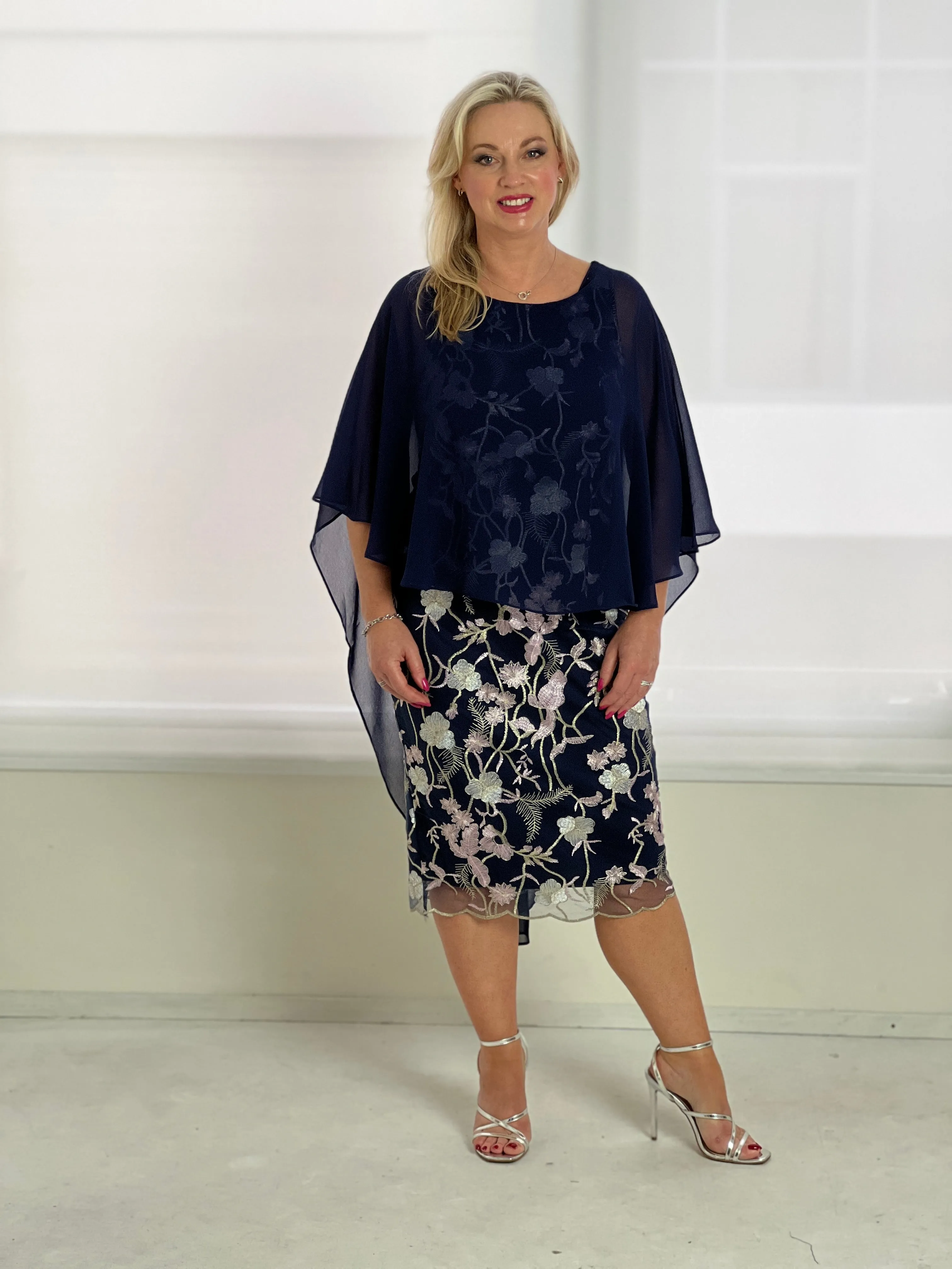 Goslyn Navy Embroidered Evening Dress