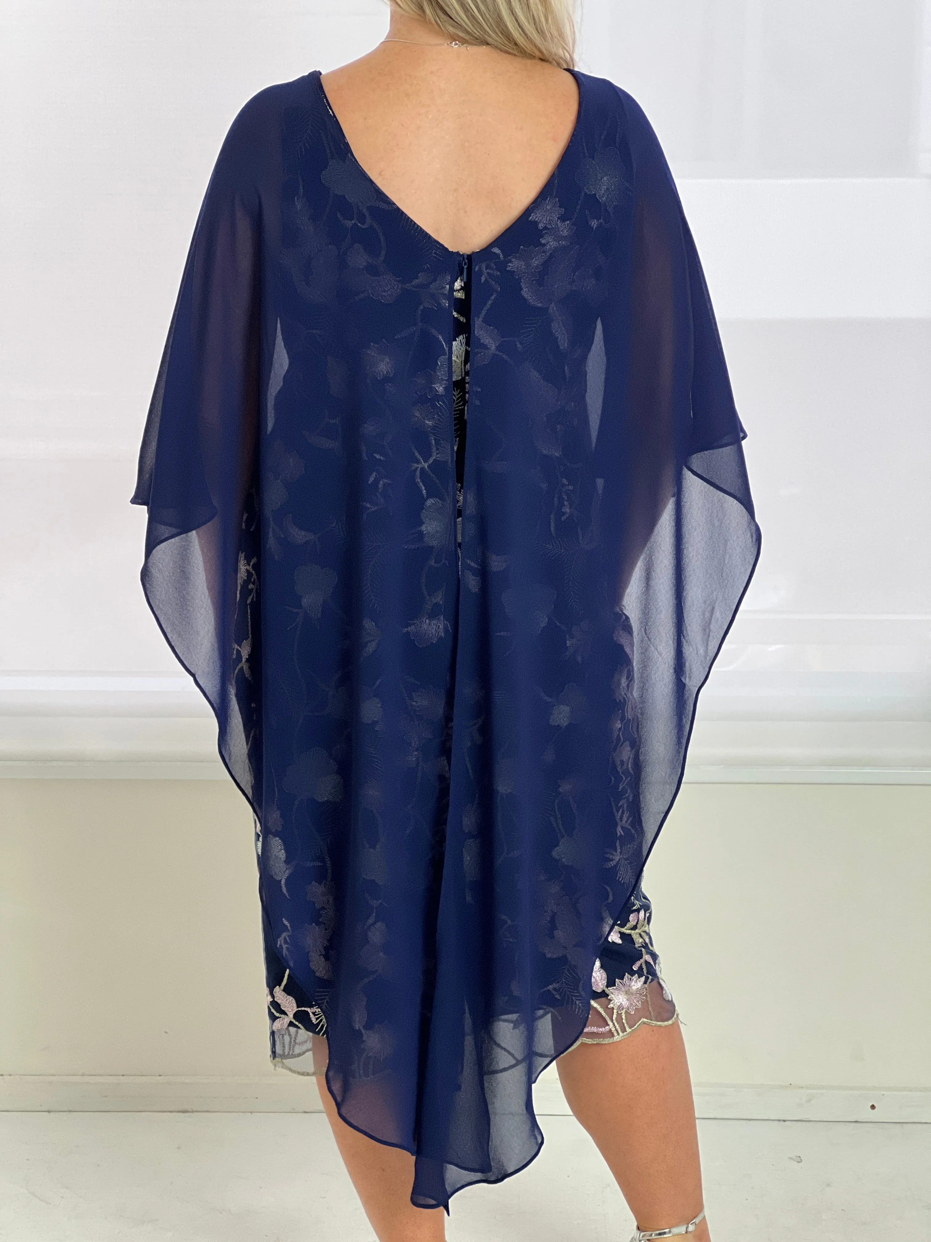 Goslyn Navy Embroidered Evening Dress