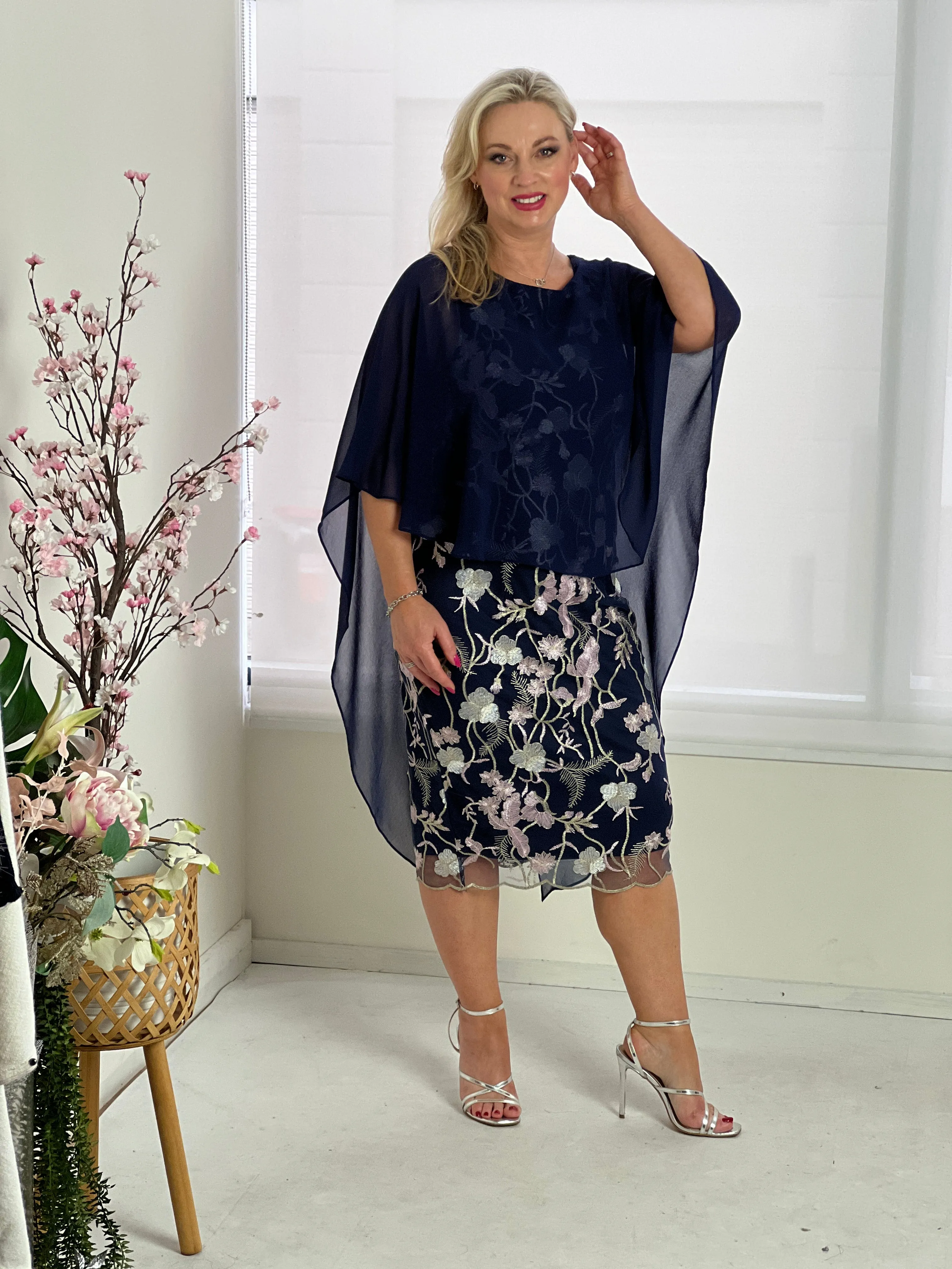 Goslyn Navy Embroidered Evening Dress