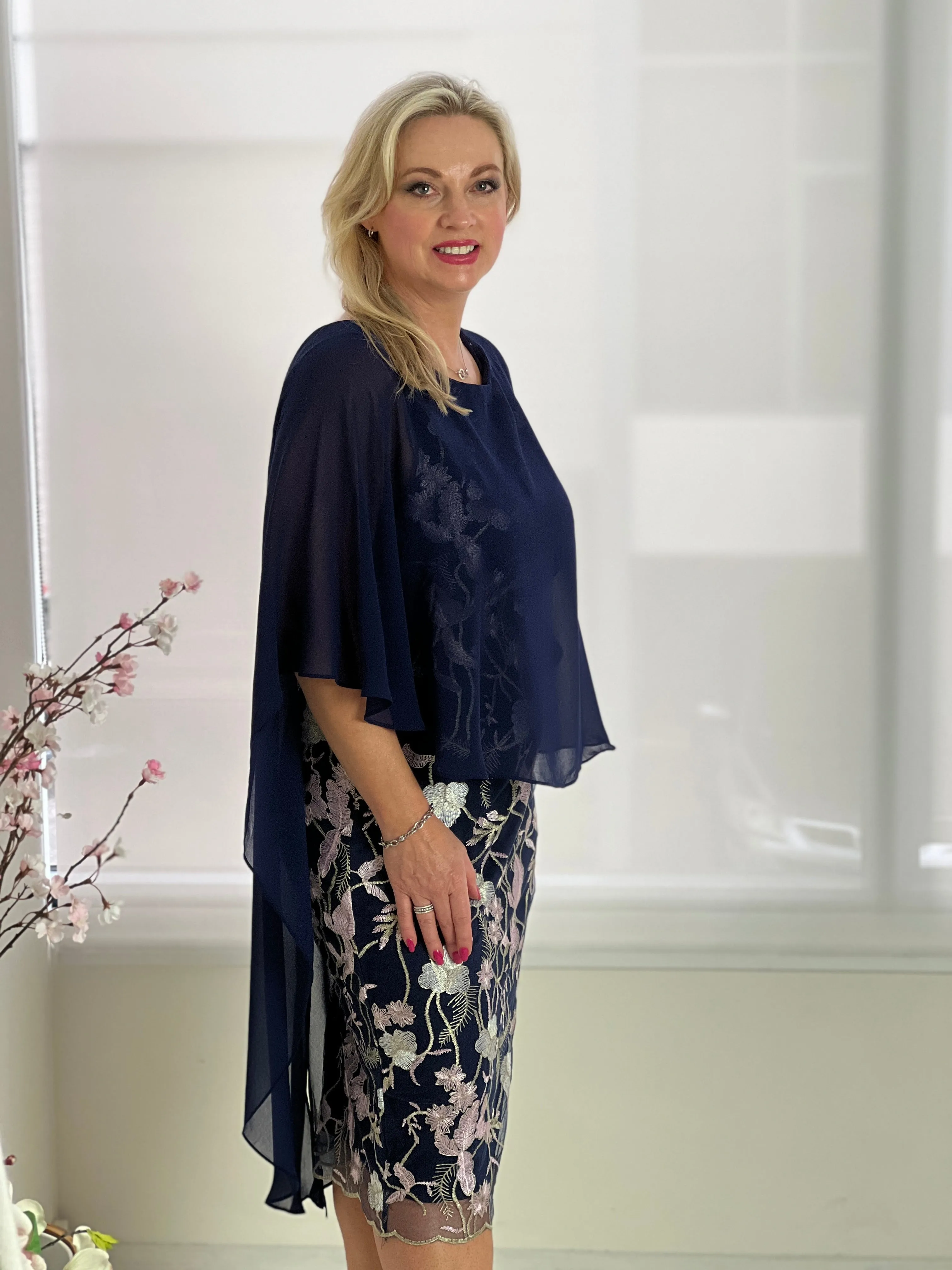 Goslyn Navy Embroidered Evening Dress