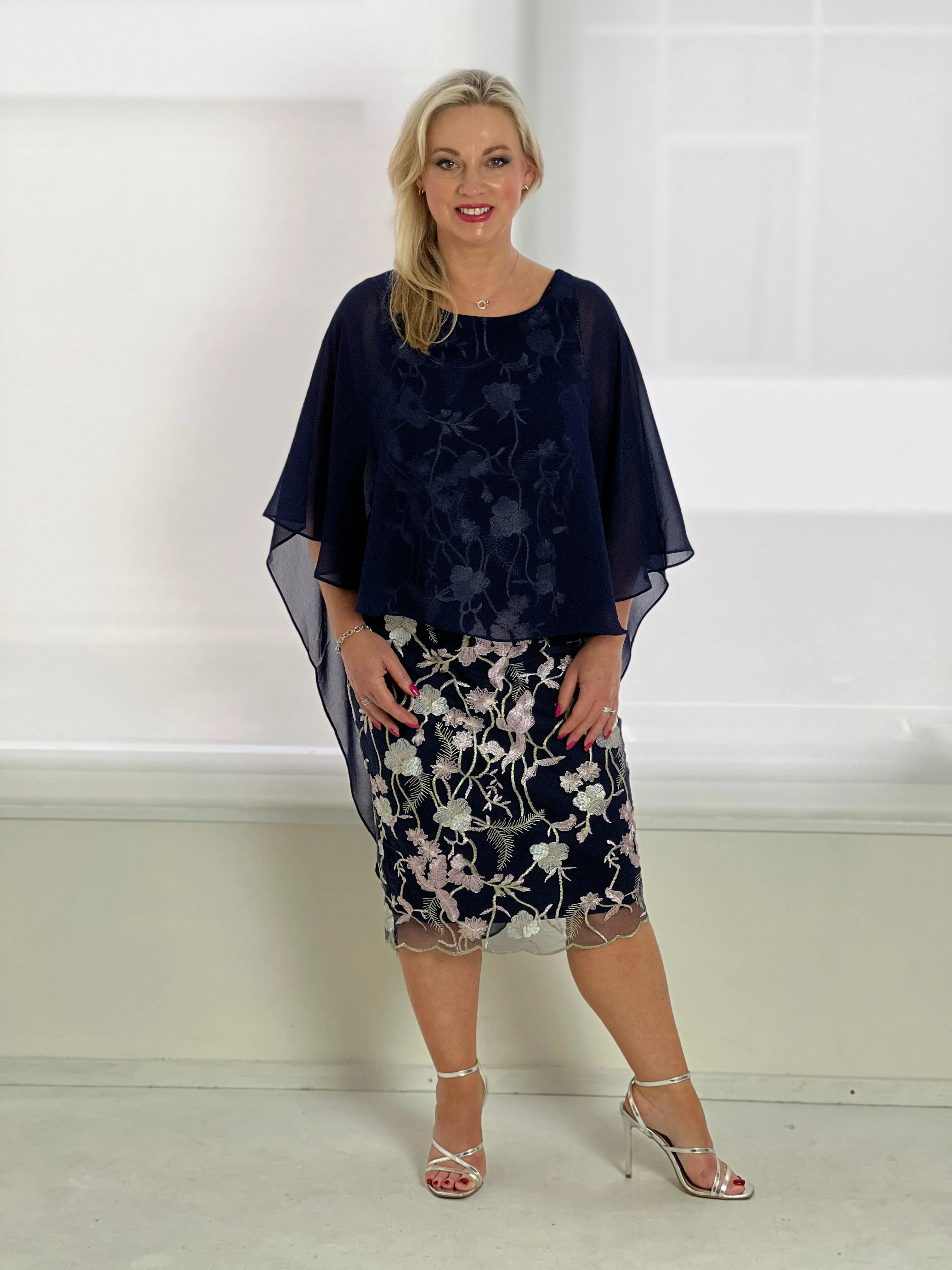 Goslyn Navy Embroidered Evening Dress