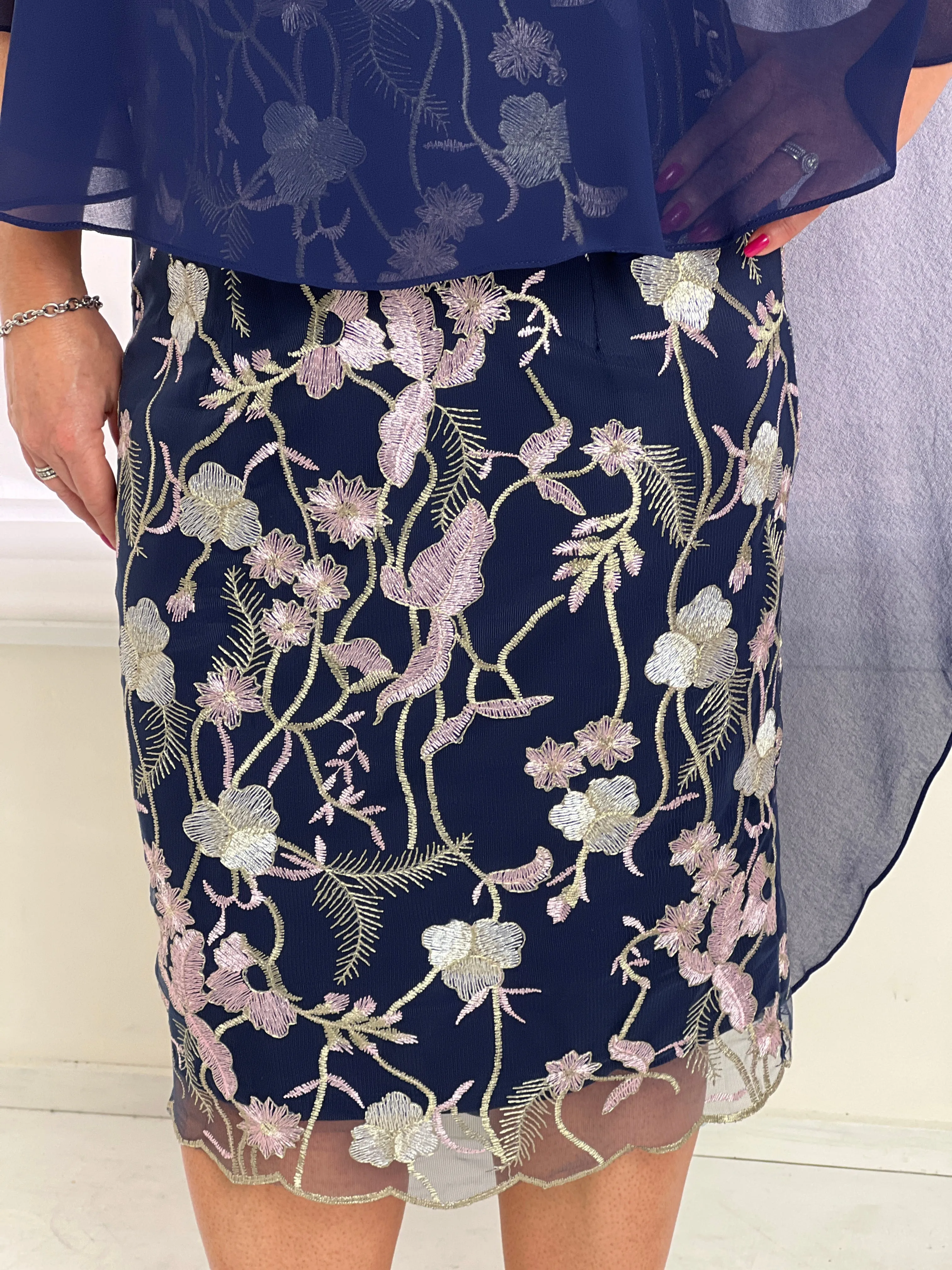 Goslyn Navy Embroidered Evening Dress