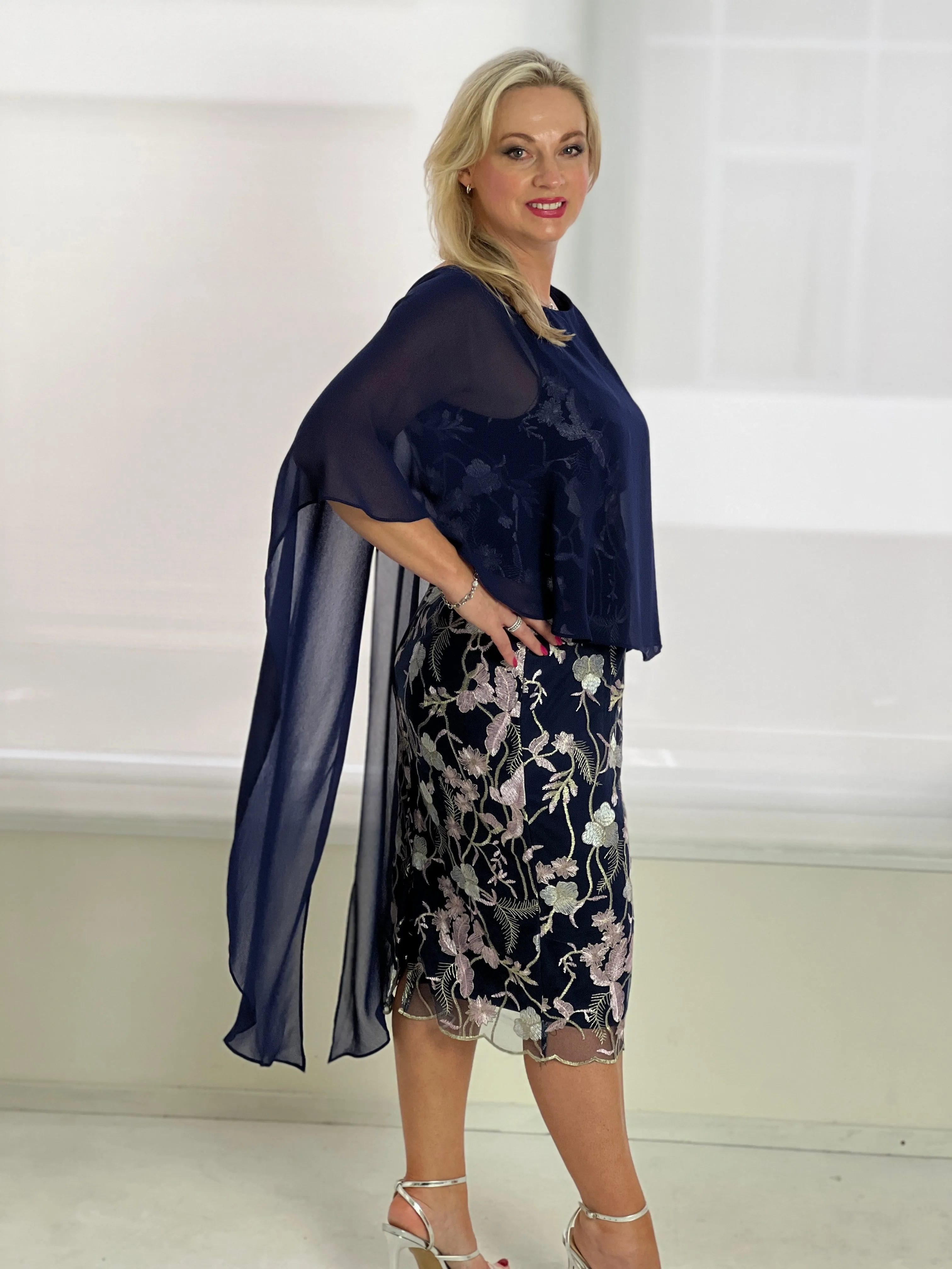 Goslyn Navy Embroidered Evening Dress