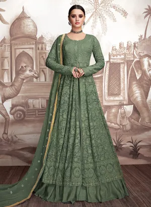 Green Golden Embroidered Anarkali Lehenga Suit