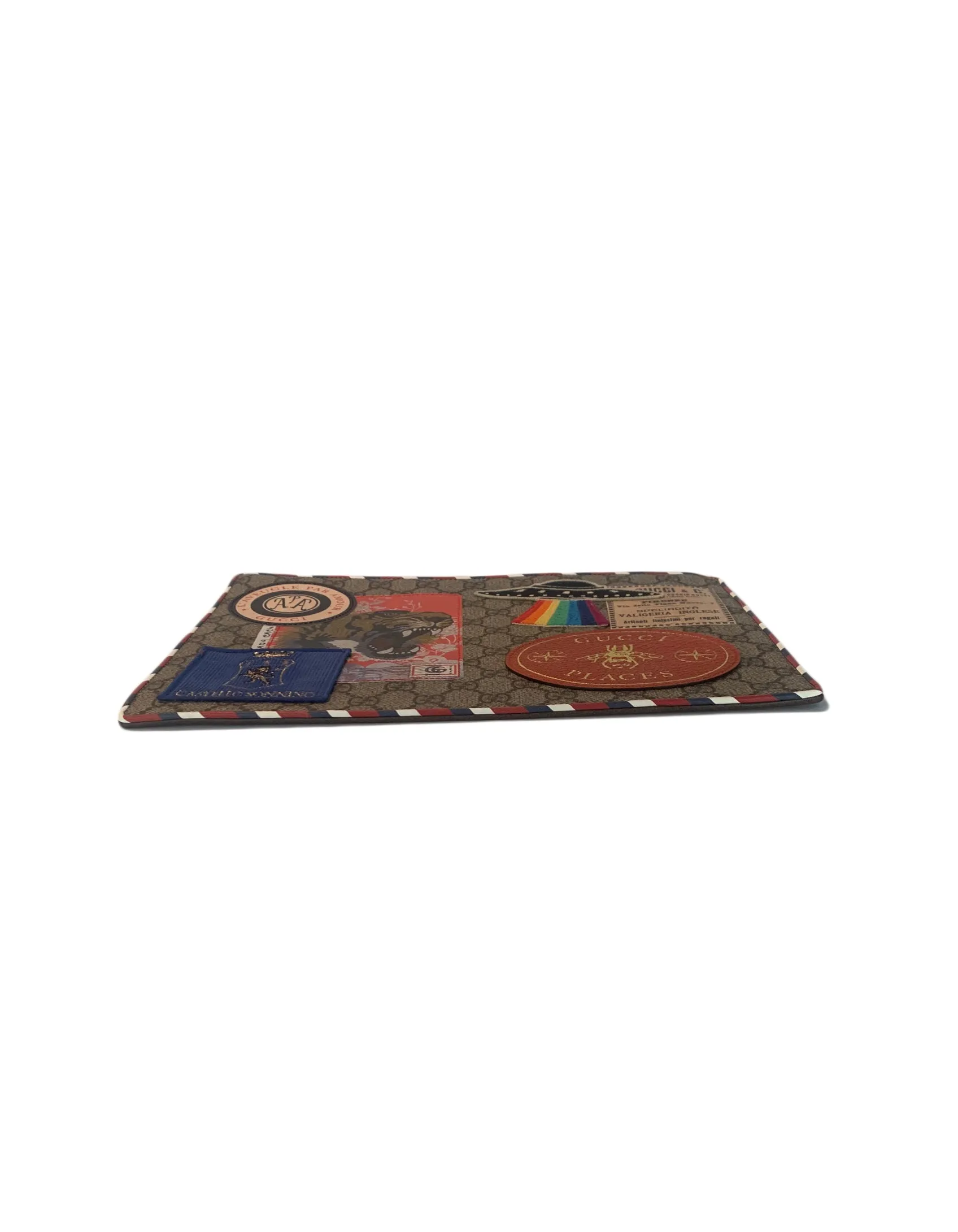Gucci GG Supreme Monogram Places Courrier Embroidered Zip Pouch