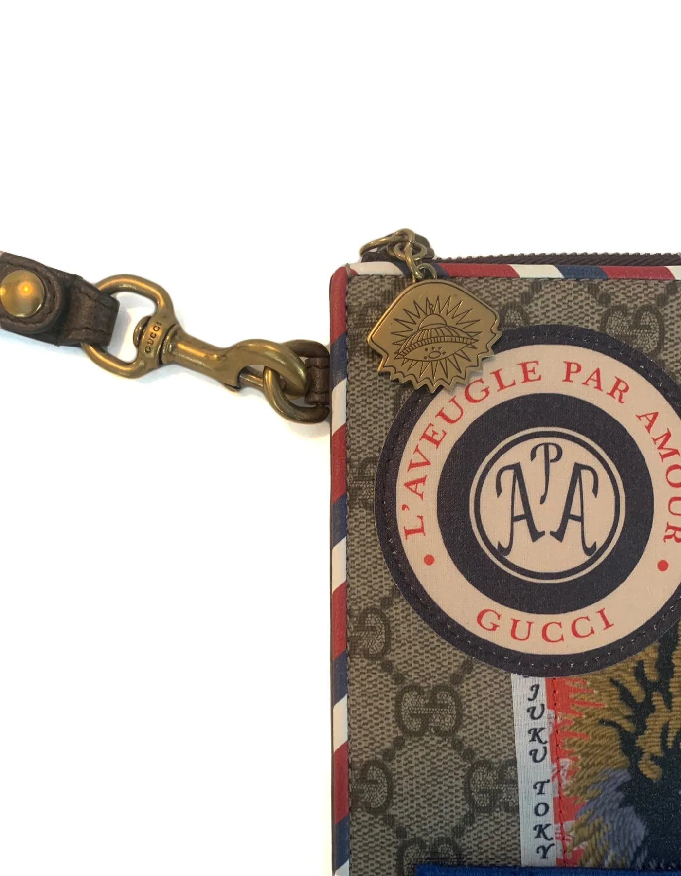 Gucci GG Supreme Monogram Places Courrier Embroidered Zip Pouch