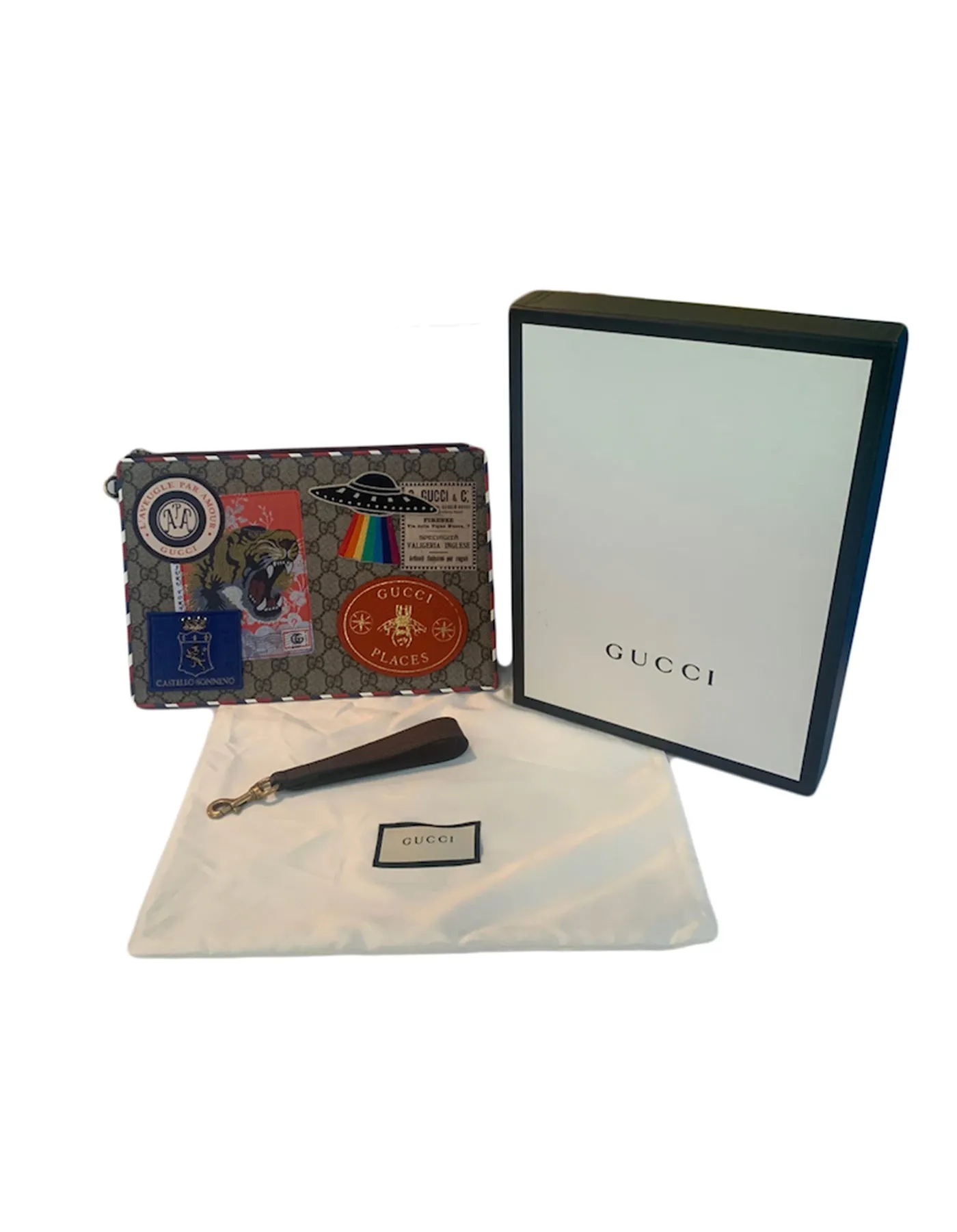 Gucci GG Supreme Monogram Places Courrier Embroidered Zip Pouch