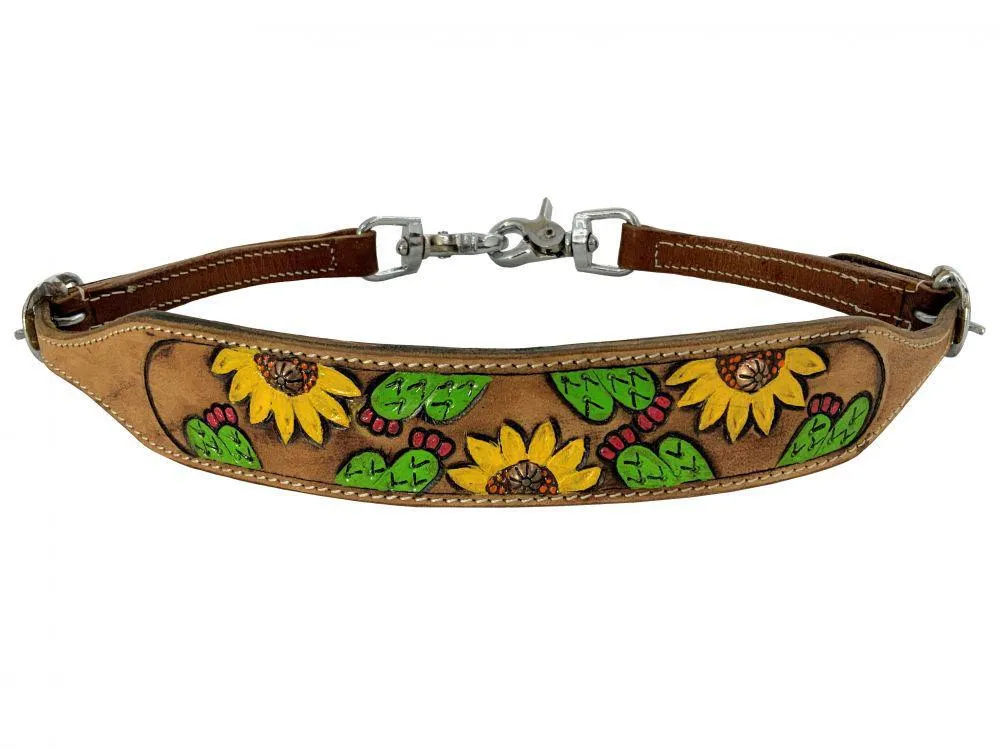 Hand painted sunflower and cactus wither strap