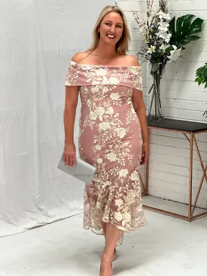 Harriet Blush Embroidered Evening Gown