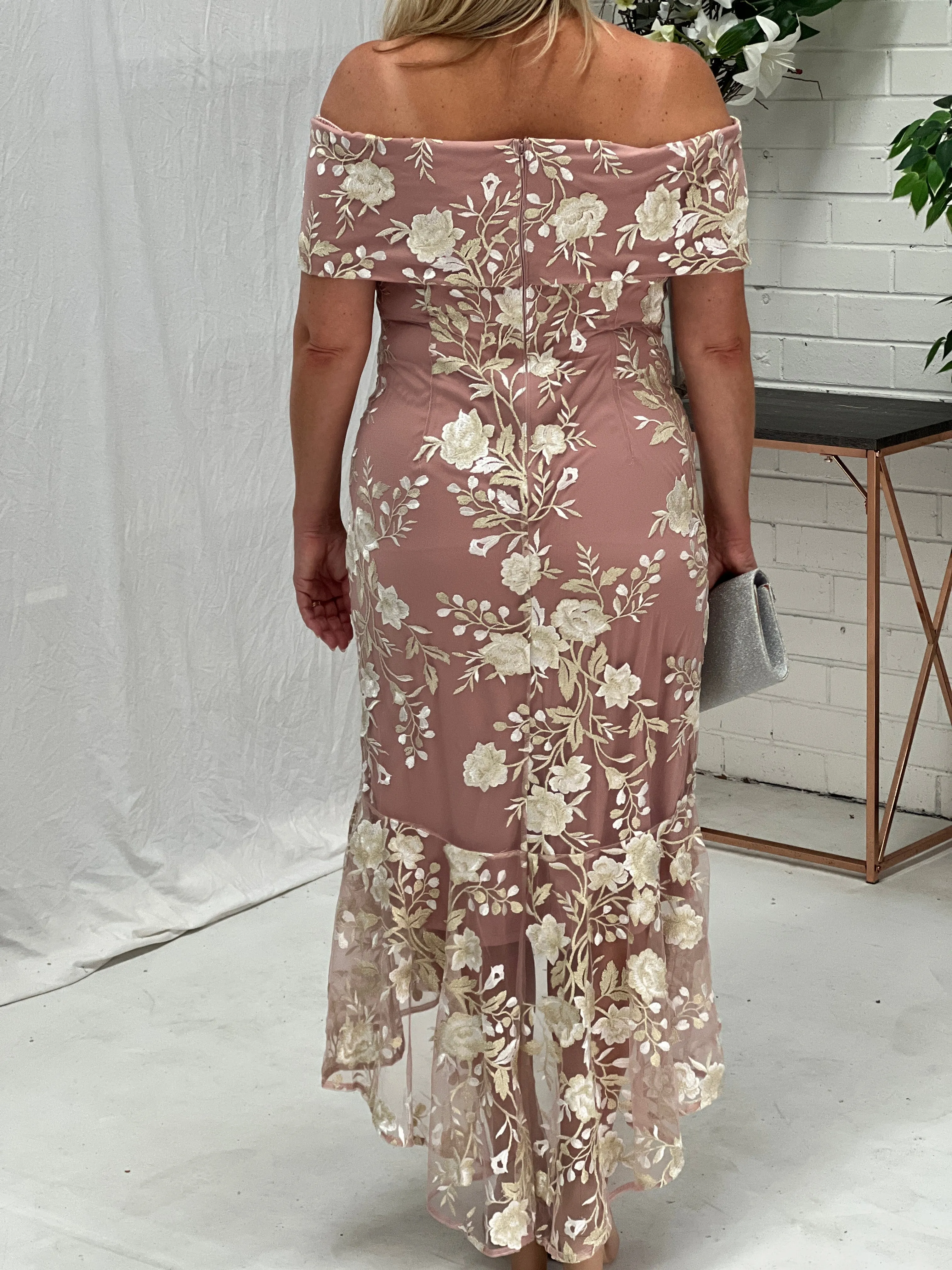 Harriet Blush Embroidered Evening Gown