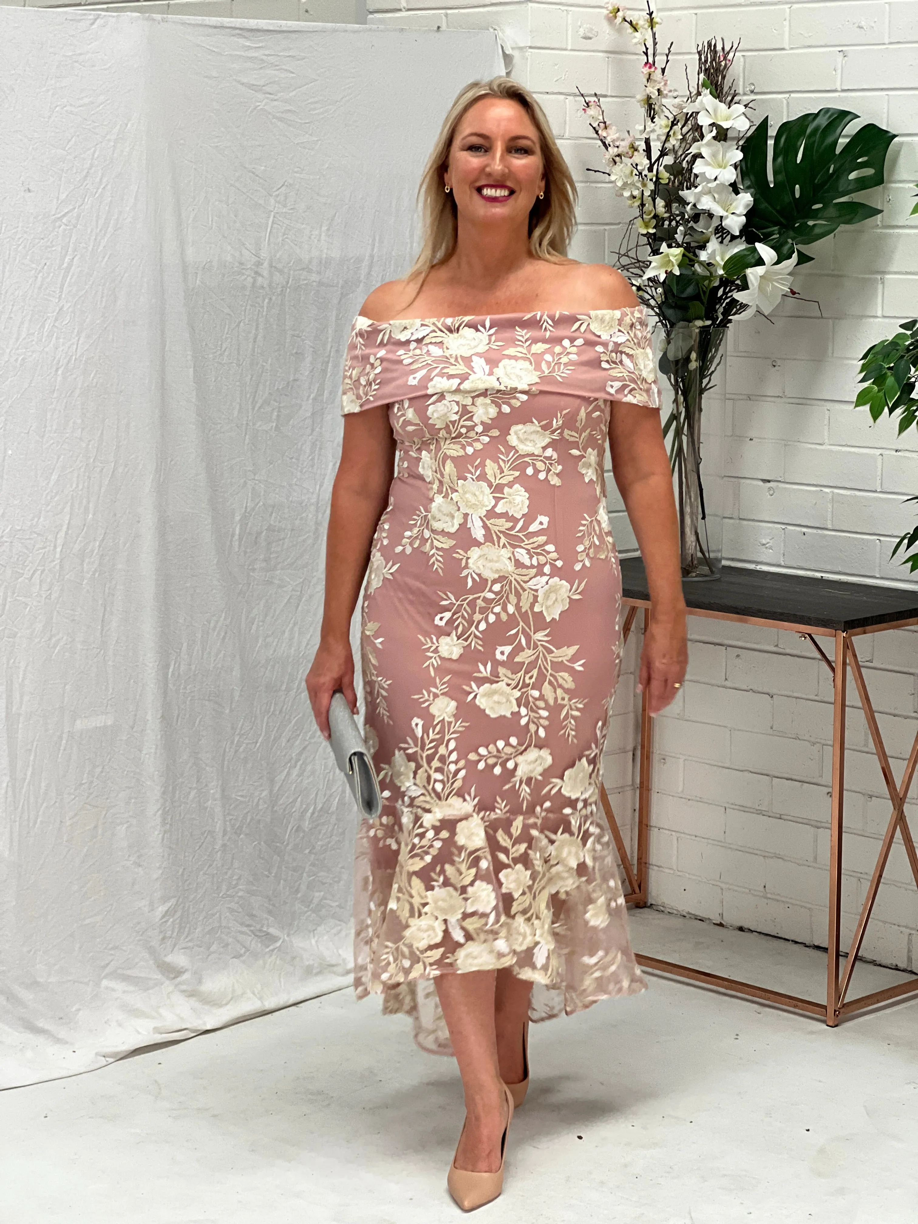 Harriet Blush Embroidered Evening Gown