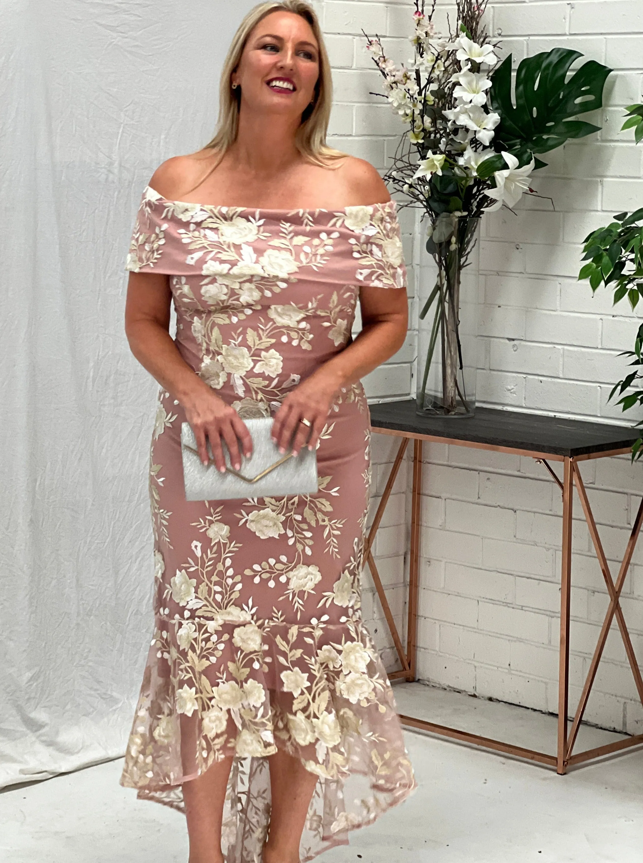 Harriet Blush Embroidered Evening Gown