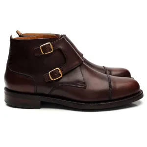 Herring 'Burntwood' Dark Brown Leather Boots Double Monk Strap UK 8 F