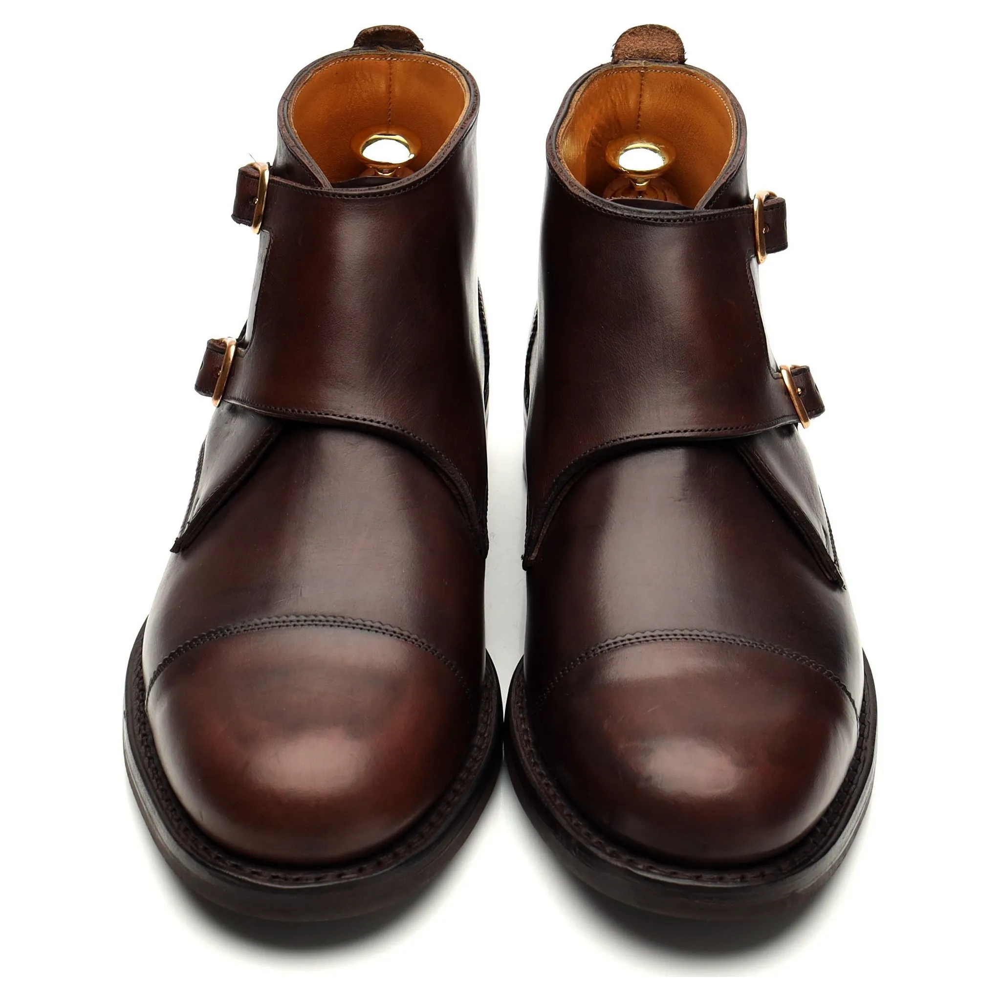 Herring 'Burntwood' Dark Brown Leather Boots Double Monk Strap UK 8 F
