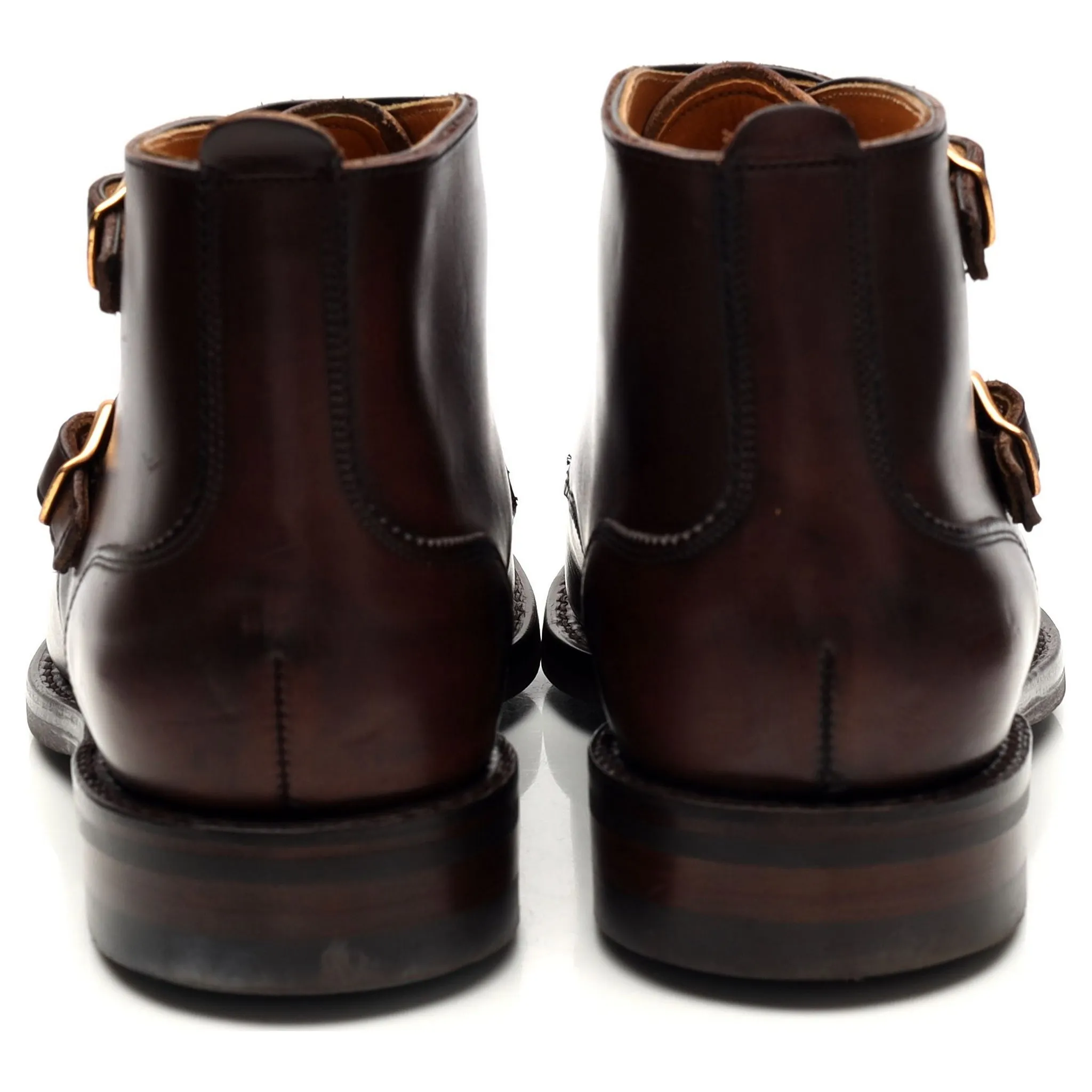 Herring 'Burntwood' Dark Brown Leather Boots Double Monk Strap UK 8 F