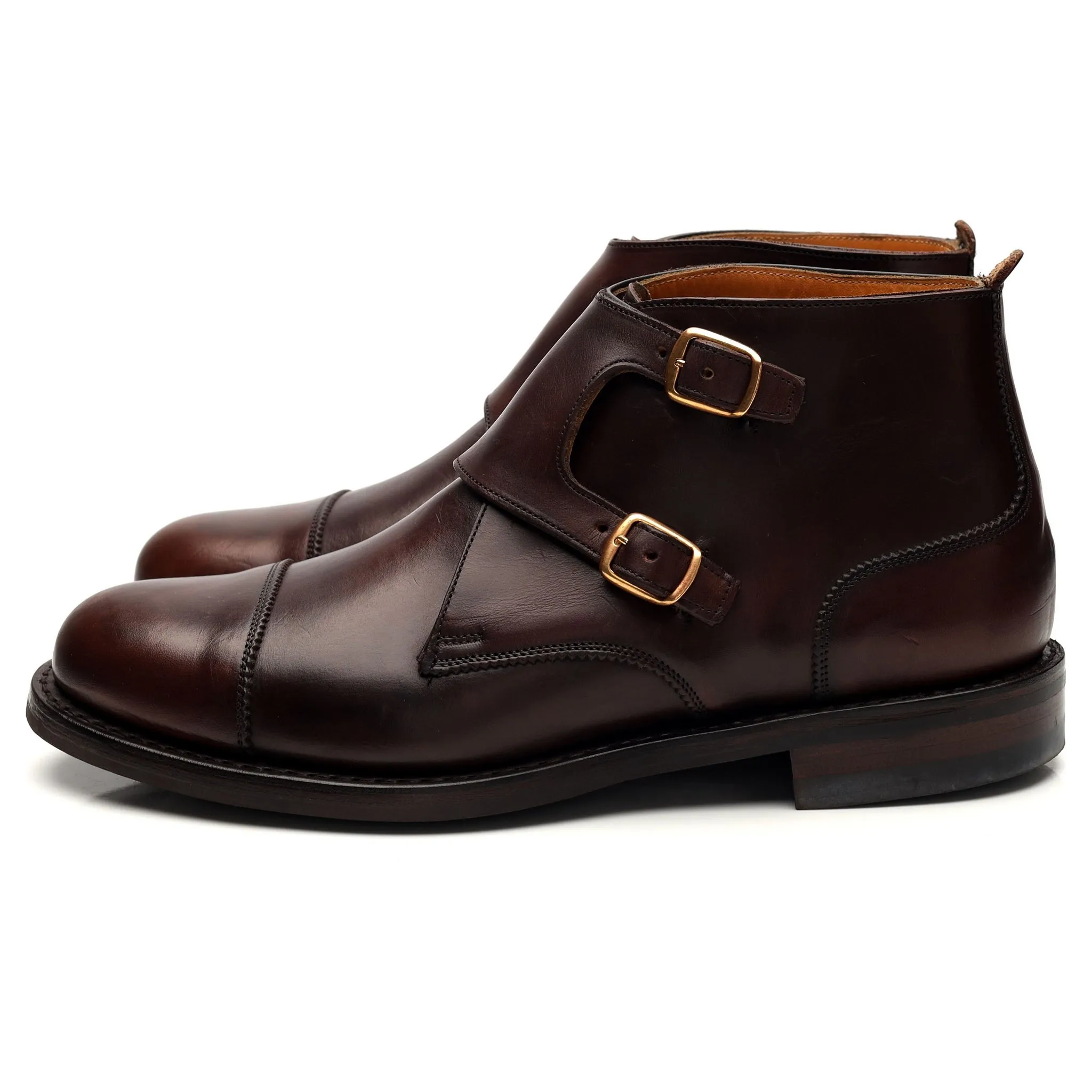 Herring 'Burntwood' Dark Brown Leather Boots Double Monk Strap UK 8 F
