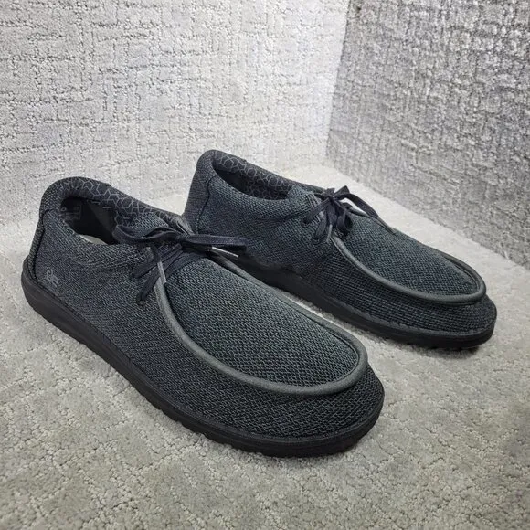 Hey Dude Wally Sox Micro Total Black Casual Boat Shoes Men's Size 13 US