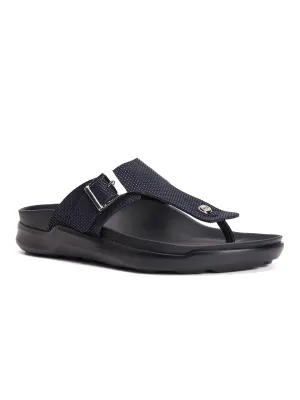 Hitz Men's Black Leather Open Toe Slippers